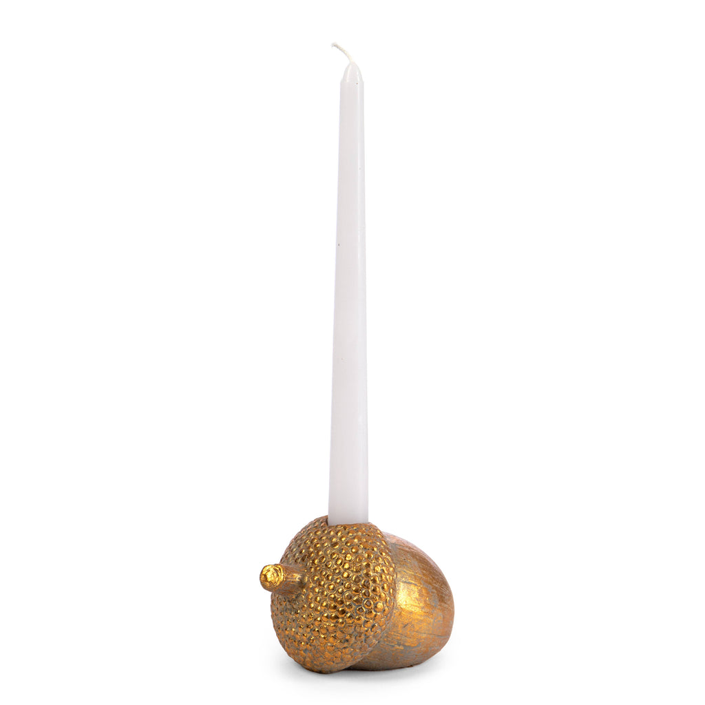 Gold Cement Acorn Candle Holder