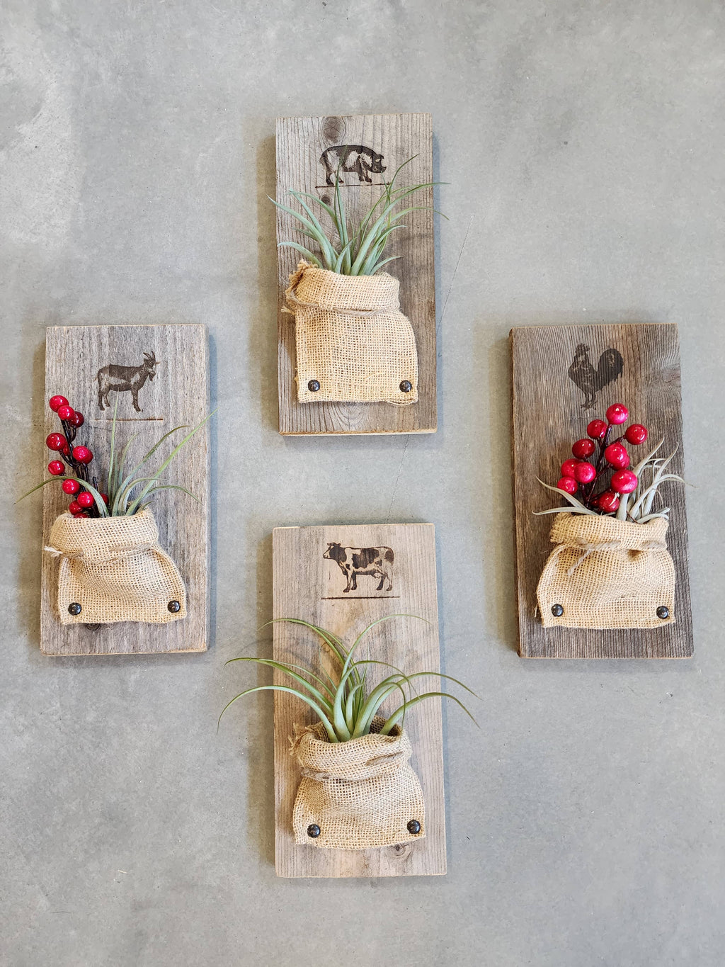 Burlap & Wood Farm Animal Wall Planter (Air Plants Included)