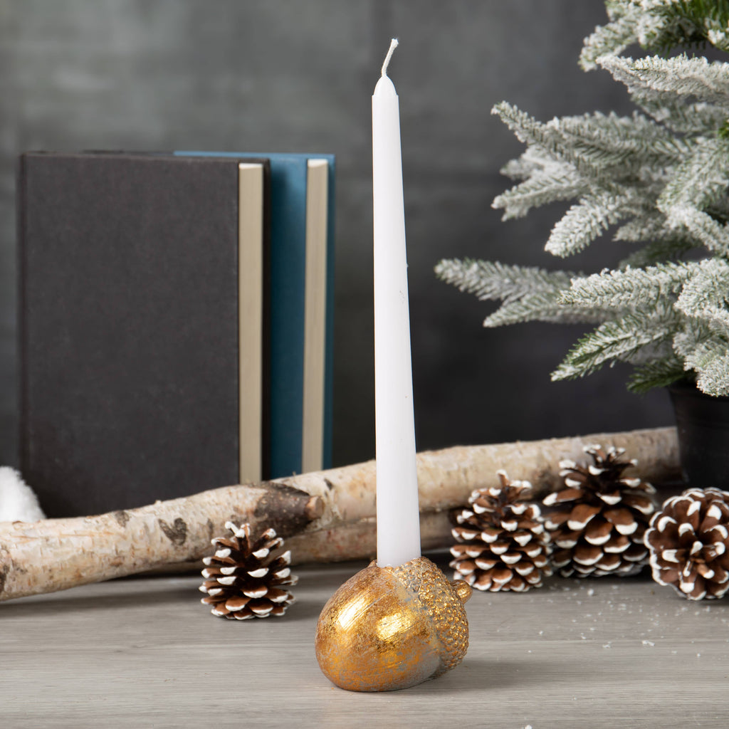 Gold Cement Acorn Candle Holder