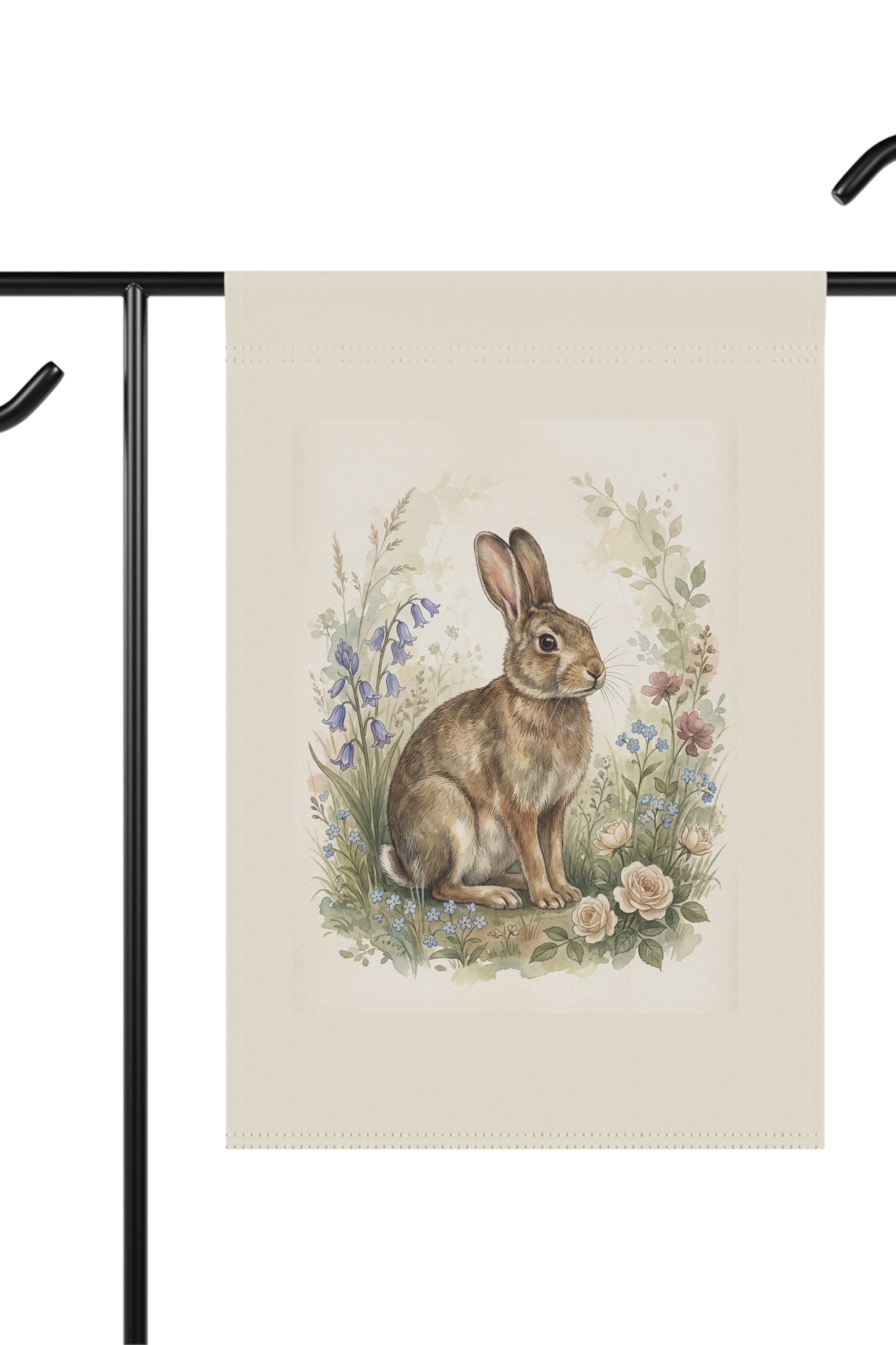 Watercolor Cottage Garden Rabbit Banner — Vertical Timeless Garden Decor