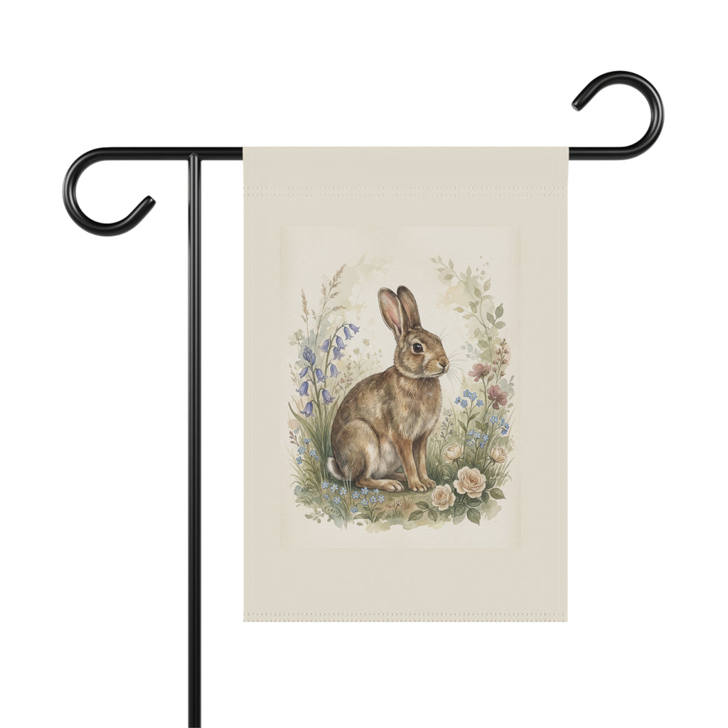 Watercolor Cottage Garden Rabbit Banner — Vertical Timeless Garden Decor