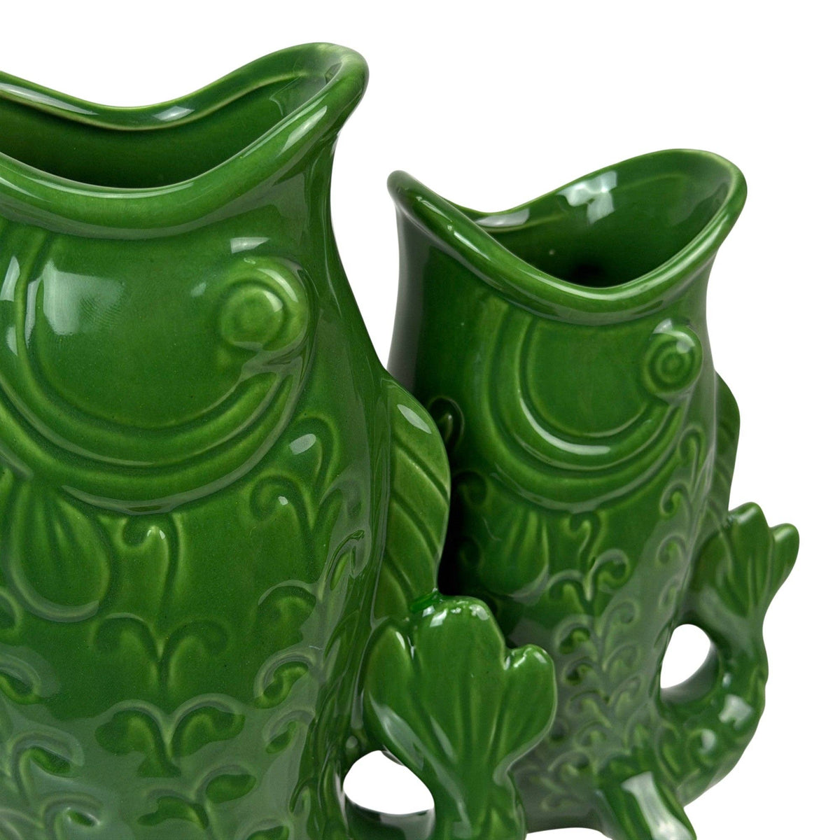 Fish Decorative Vase Set in Glossy Porcelain for Coastal Tabletop Decor