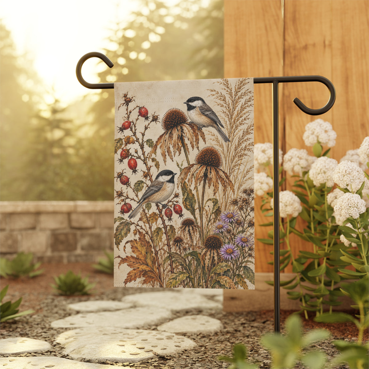 The Autumn Garden Chickadee Flag