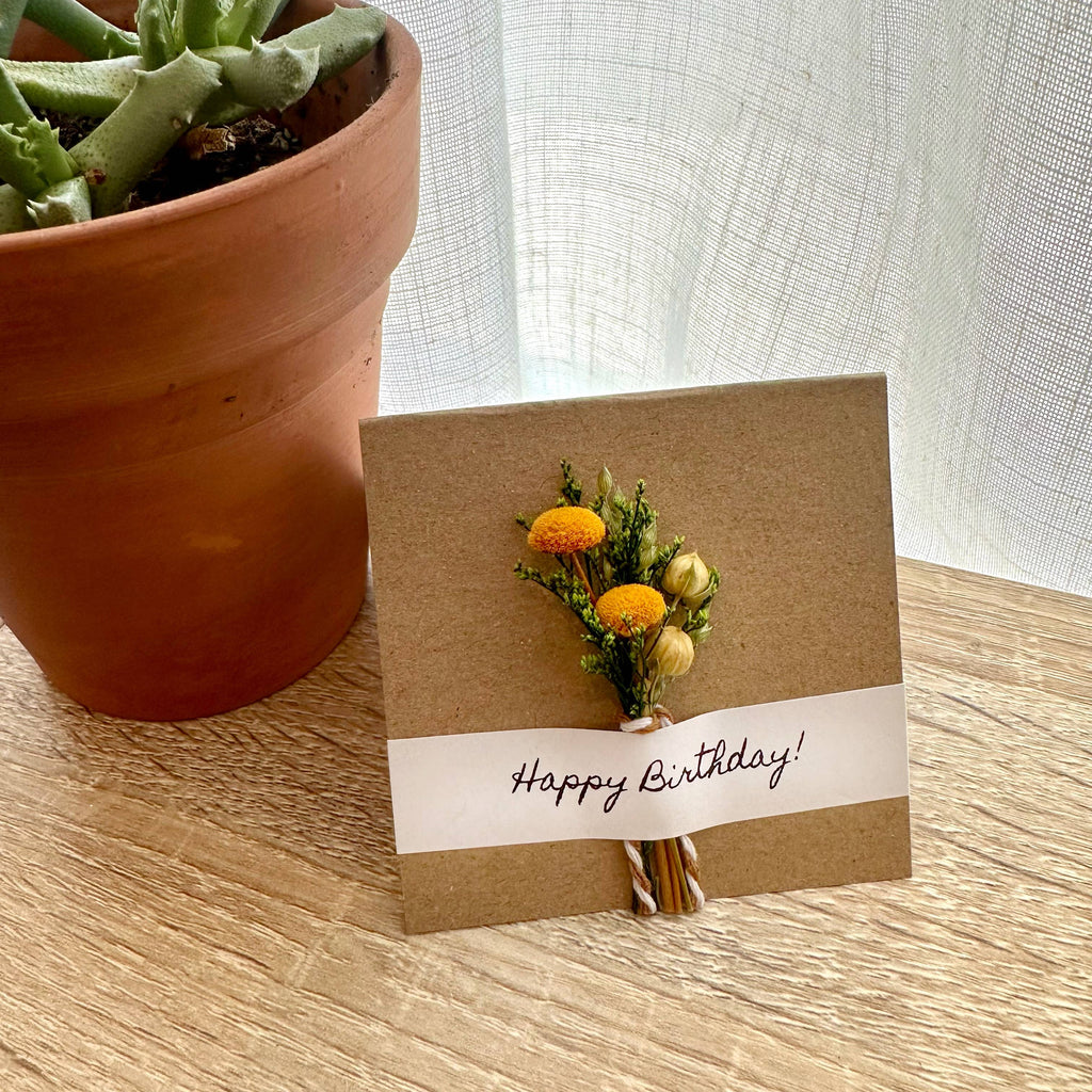 Happy Birthday Mini Orange Dried Floral Bouquet Card