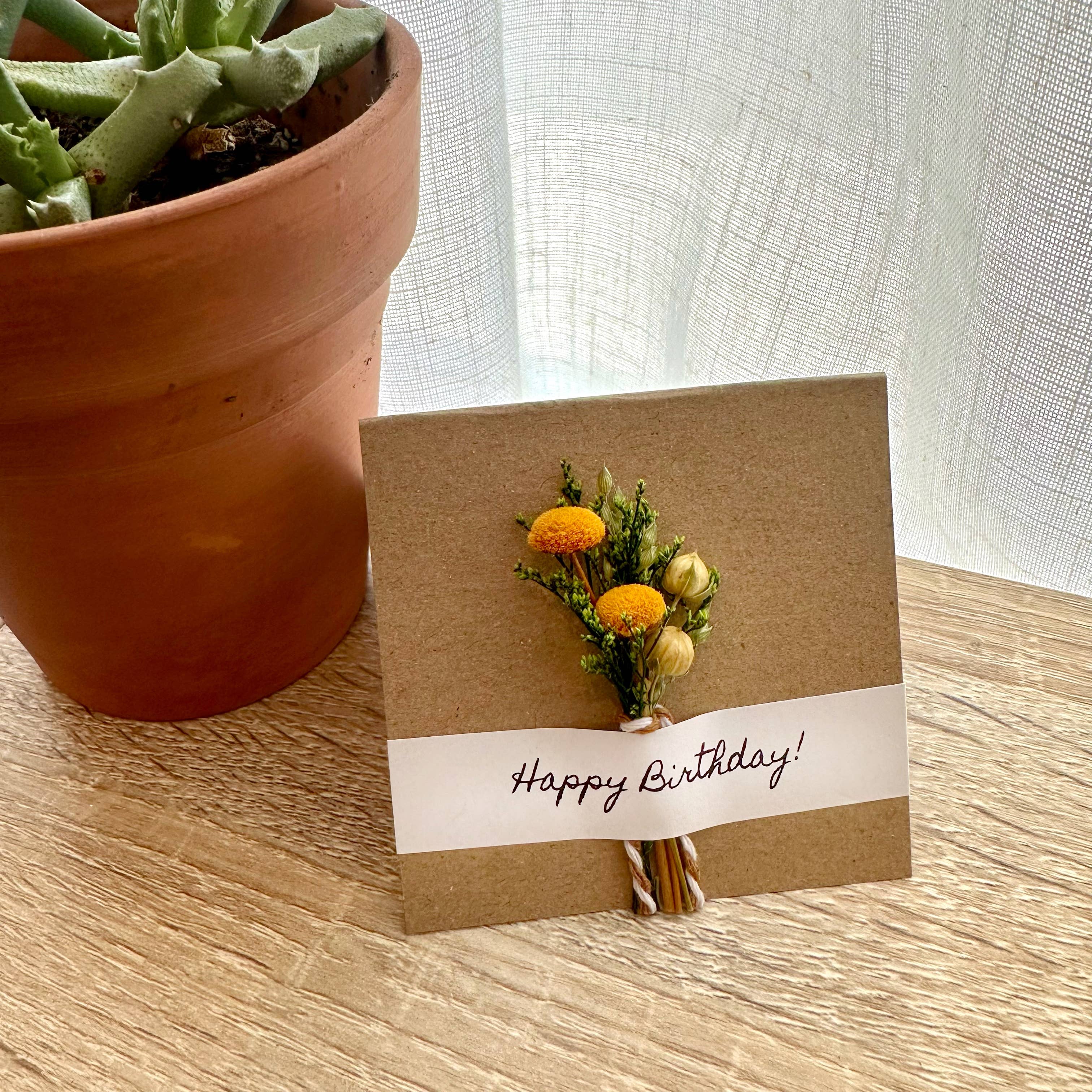 Happy Birthday Mini Orange Dried Floral Bouquet Card