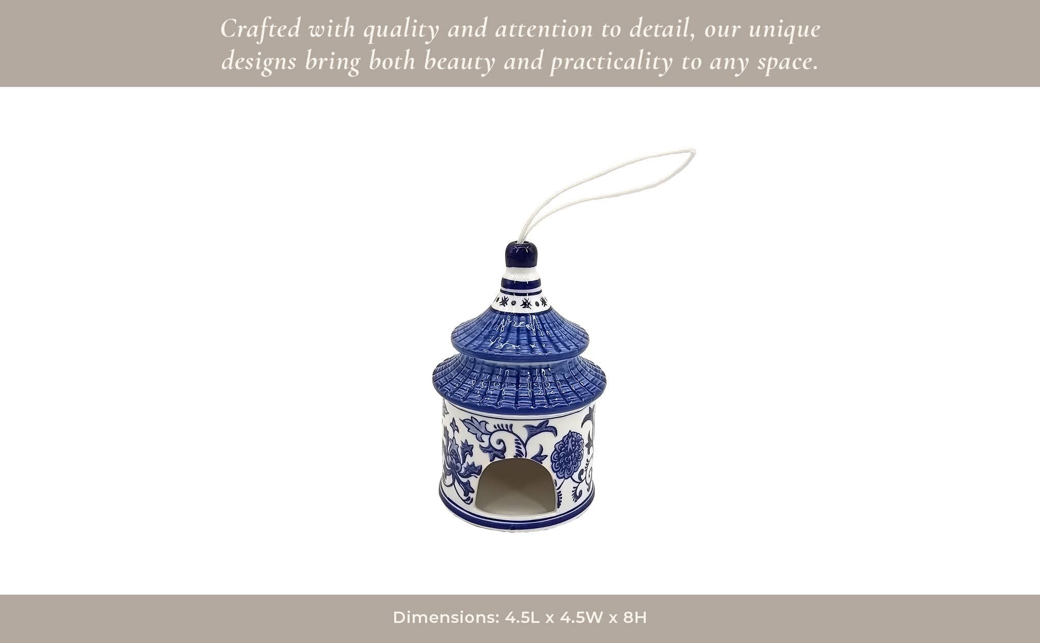 Decorative Jar - White/Blue Ceramic Chinoiserie Bird House,8
