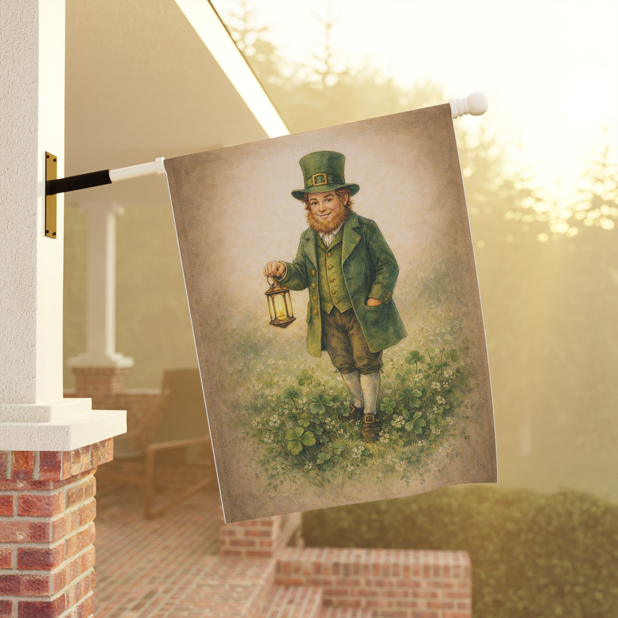 Vintage Leprechaun in a Meadow Garden Flag