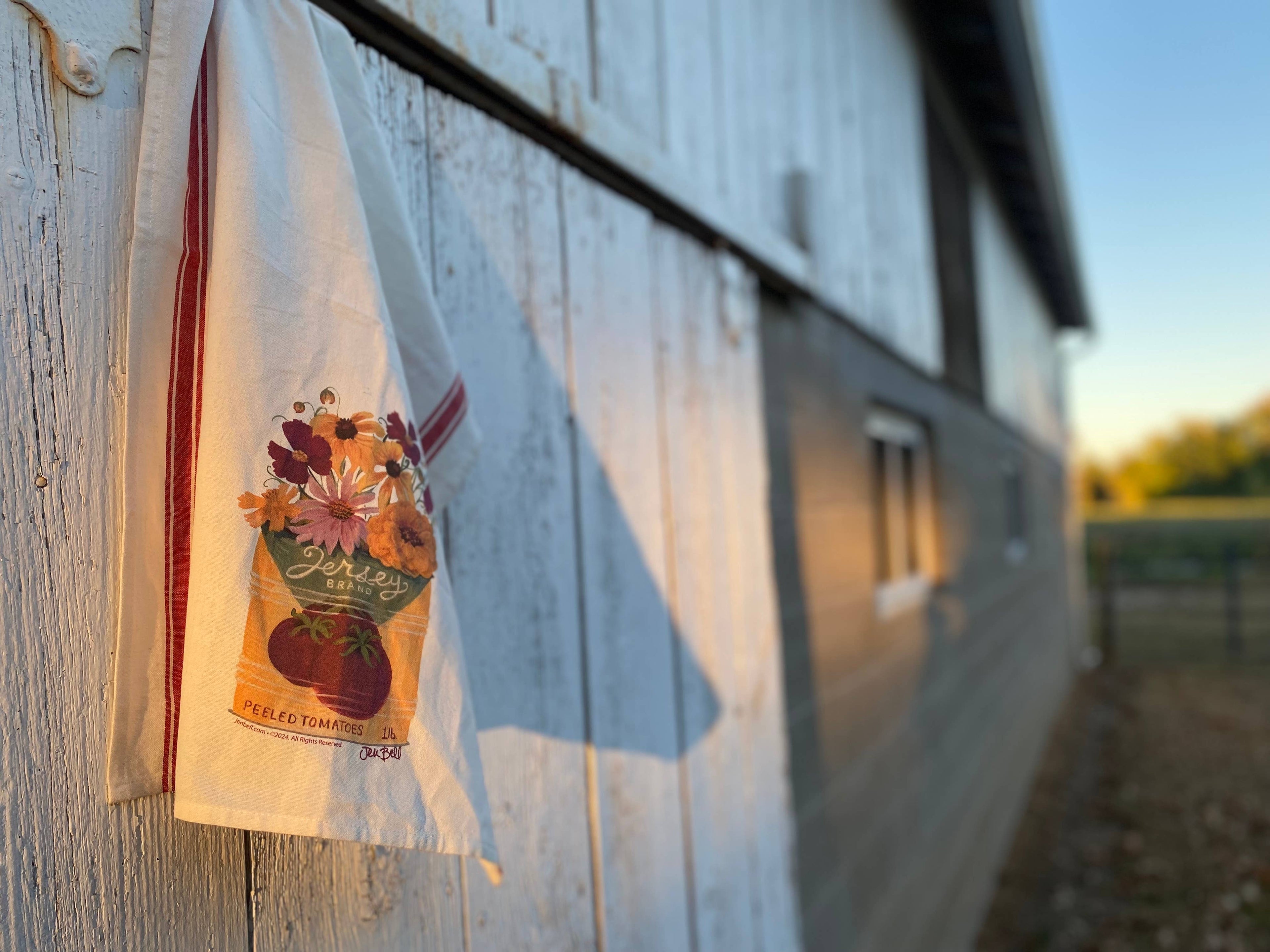 Cape May Cotton Tea Towel featuring Vintage Clam Can