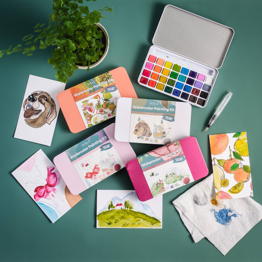 Winter Village watercolor painting kit