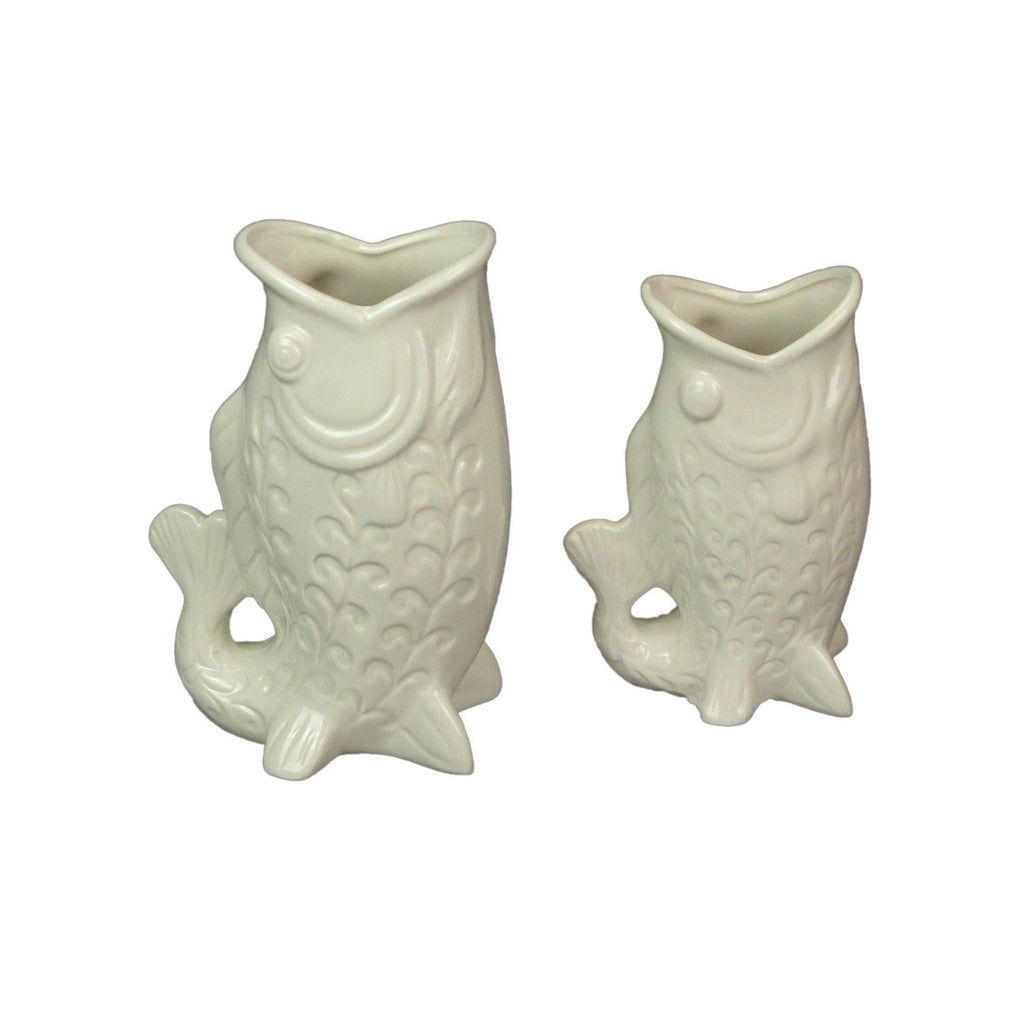 Fish Decorative Vase Set in Glossy Porcelain for Coastal Tabletop Decor