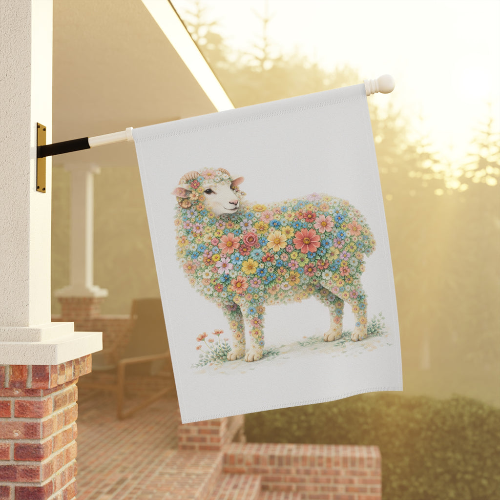 Flower-Filled Sheep Garden Banner and Flag