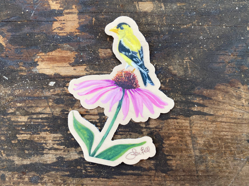 Purple Cone Flower with Yellow Finch Sticker
