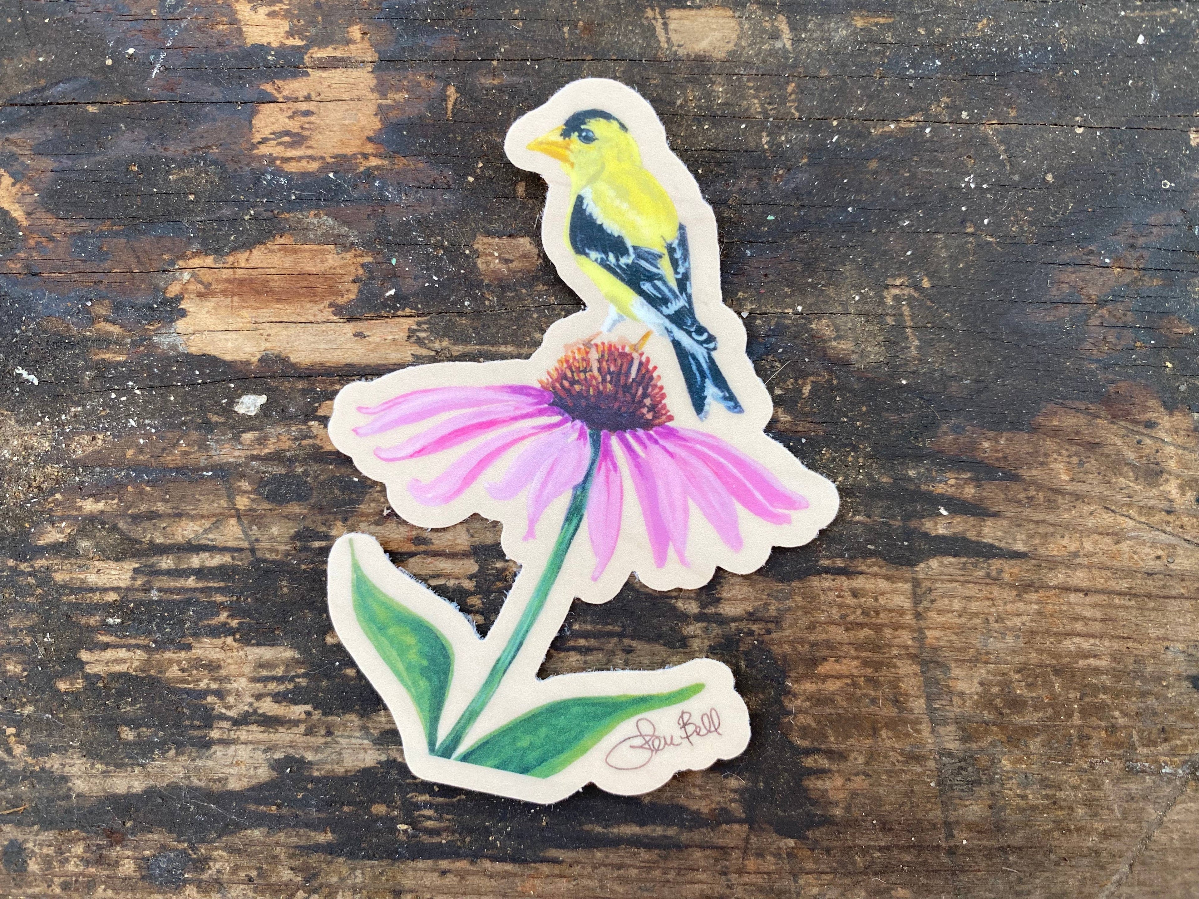 Purple Cone Flower with Yellow Finch Sticker