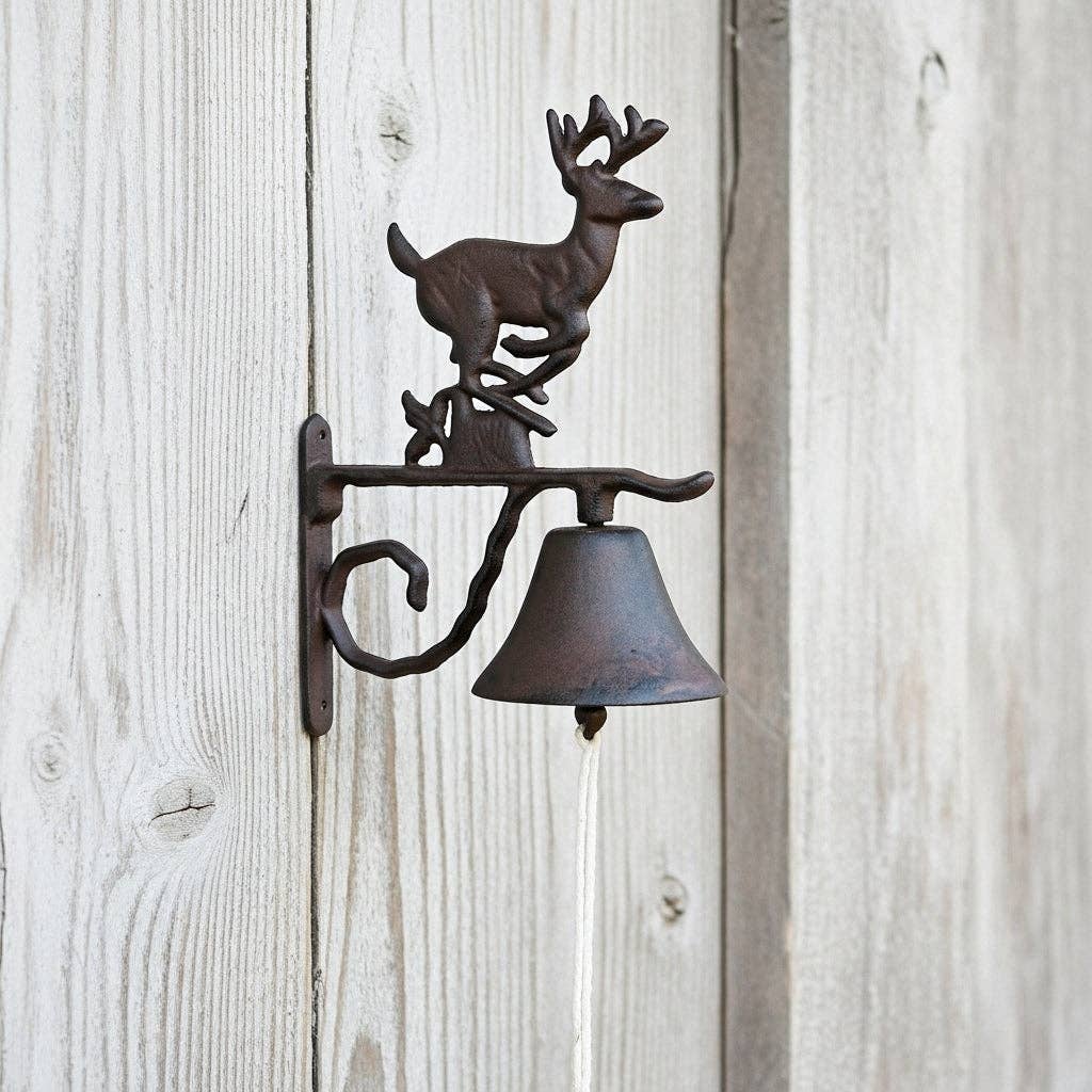 Deer Doorbell, Cast Iron Rustic Woodland Porch Bell and Chime, 11.8"