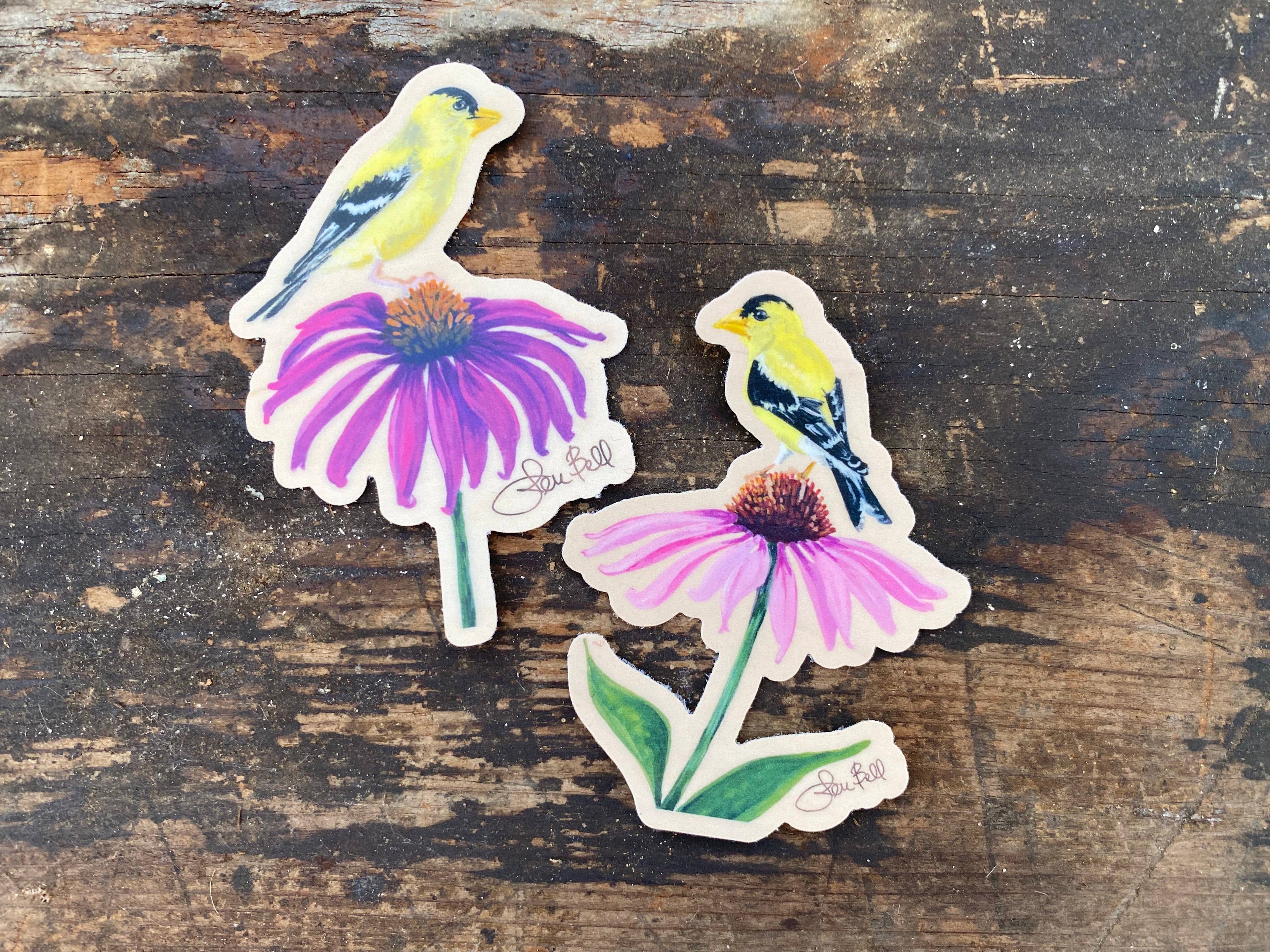 Purple Cone Flower with Yellow Finch Sticker