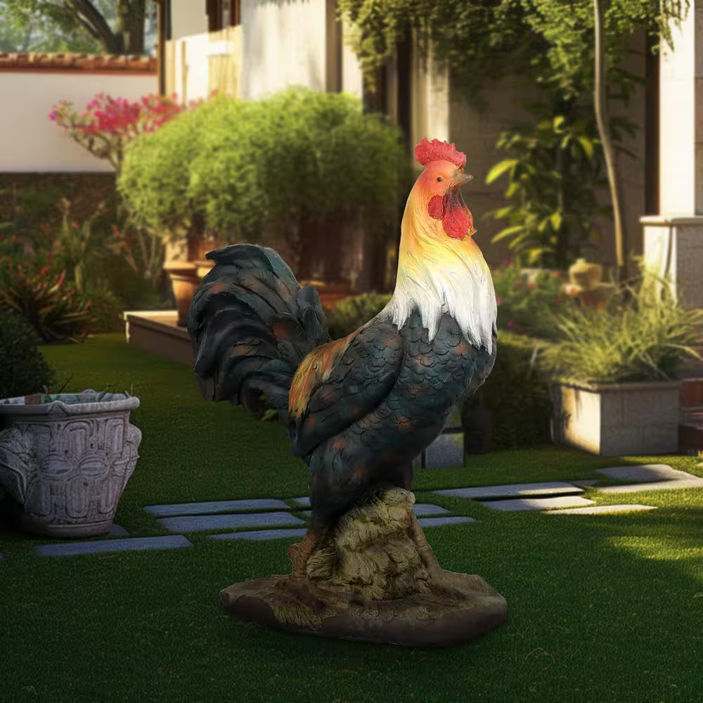 22.4 In. Rooster Garden Statues- Large Concrete Garden Sculptures and Statues Chicken Decorations for Outdoor Home Decor