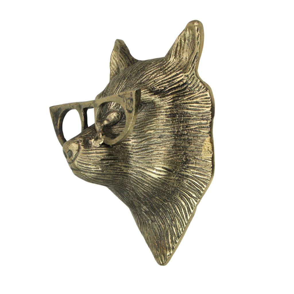 Cast Aluminum Gold Fox Head Wall Mount with Glasses 6" High