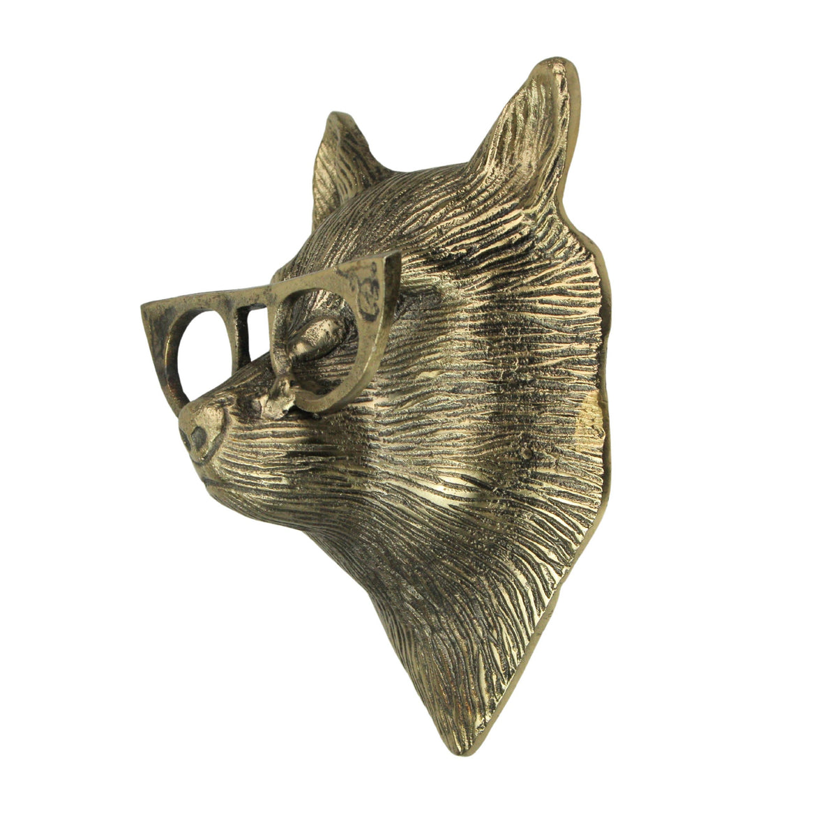 Cast Aluminum Gold Fox Head Wall Mount with Glasses 6" High