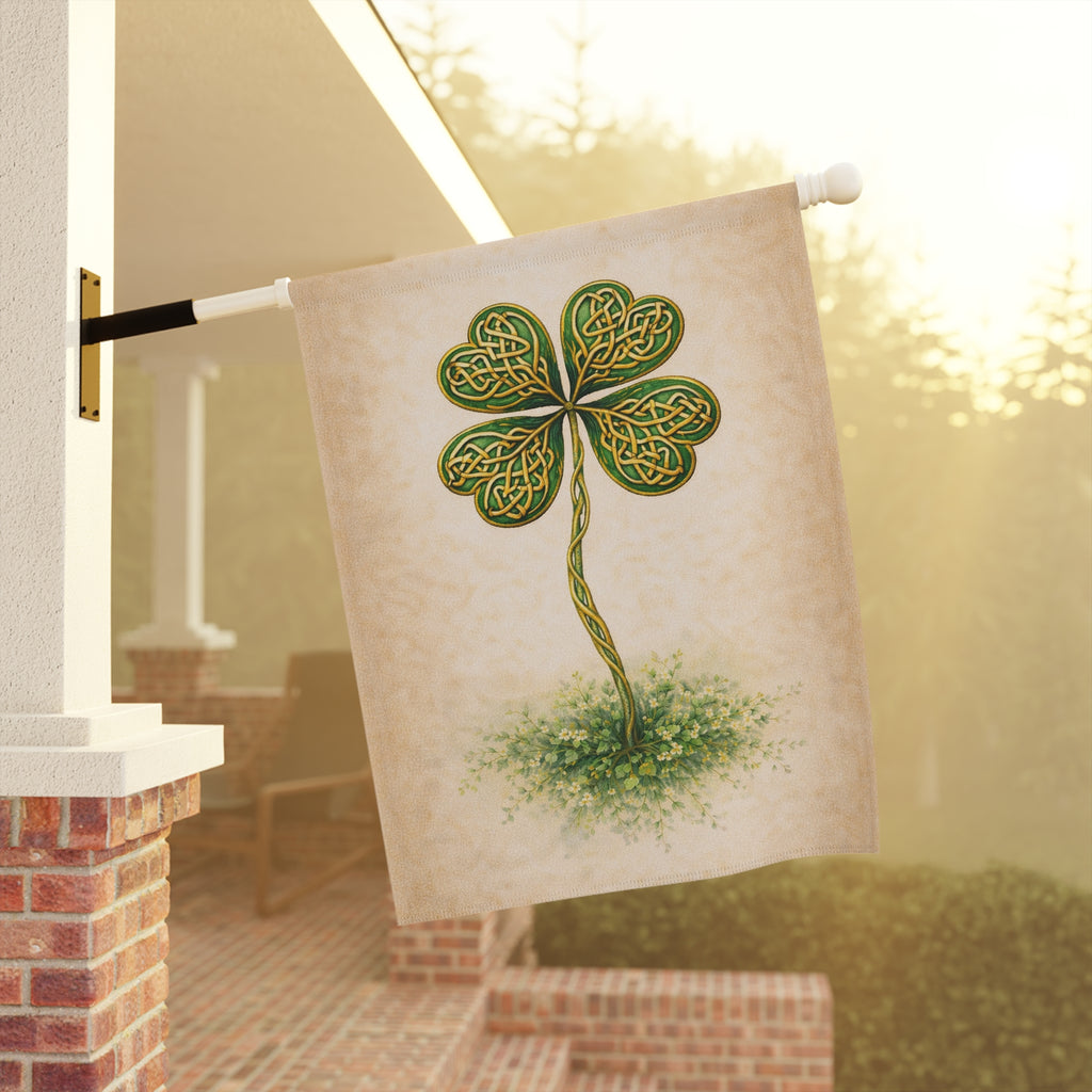 Irish Celtic Knotwork Four-Leaf Clover Botanical Banner