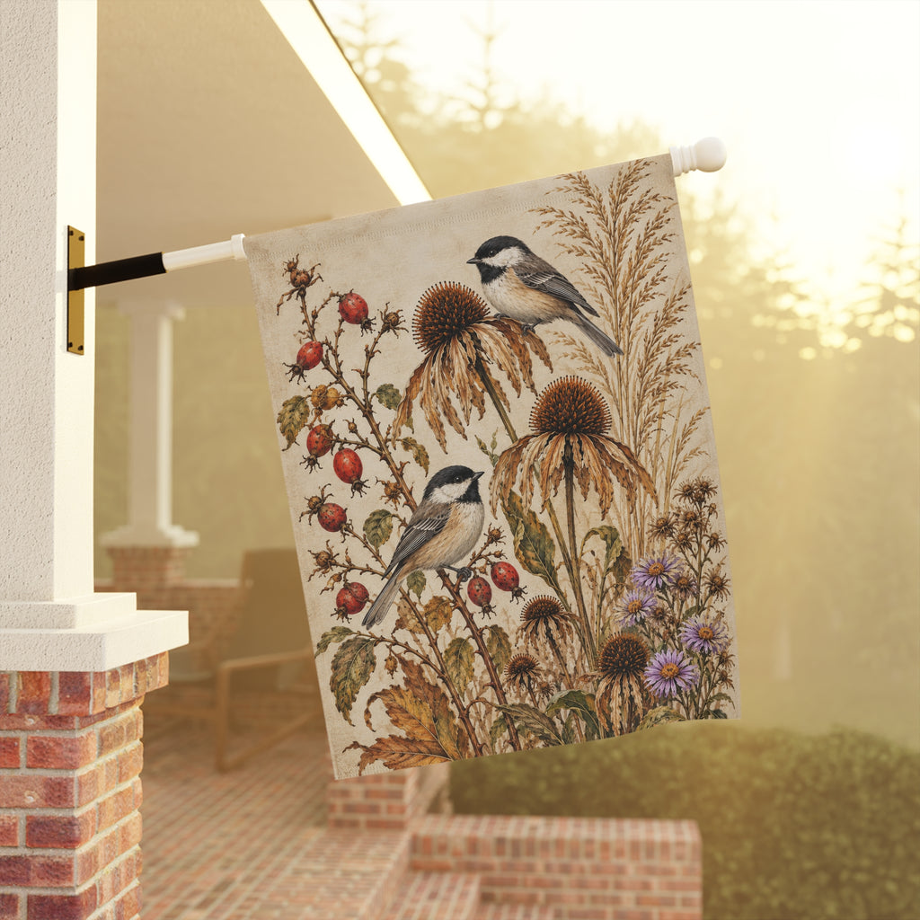The Autumn Garden Chickadee Flag