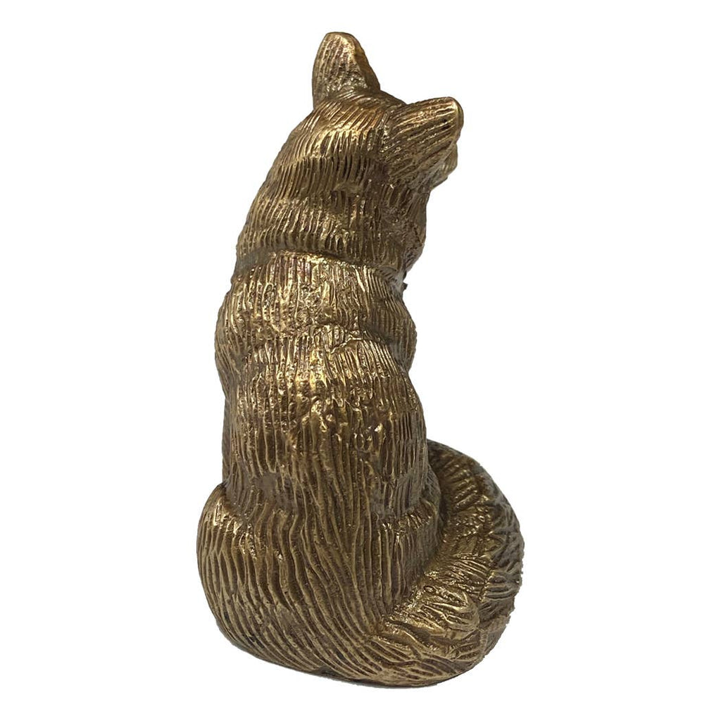 Antiqued Solid Brass Sitting Fox | Tabletop Decor