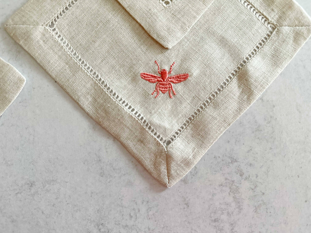 The Busy Bee Linen Cocktail Coasters — Set of Four