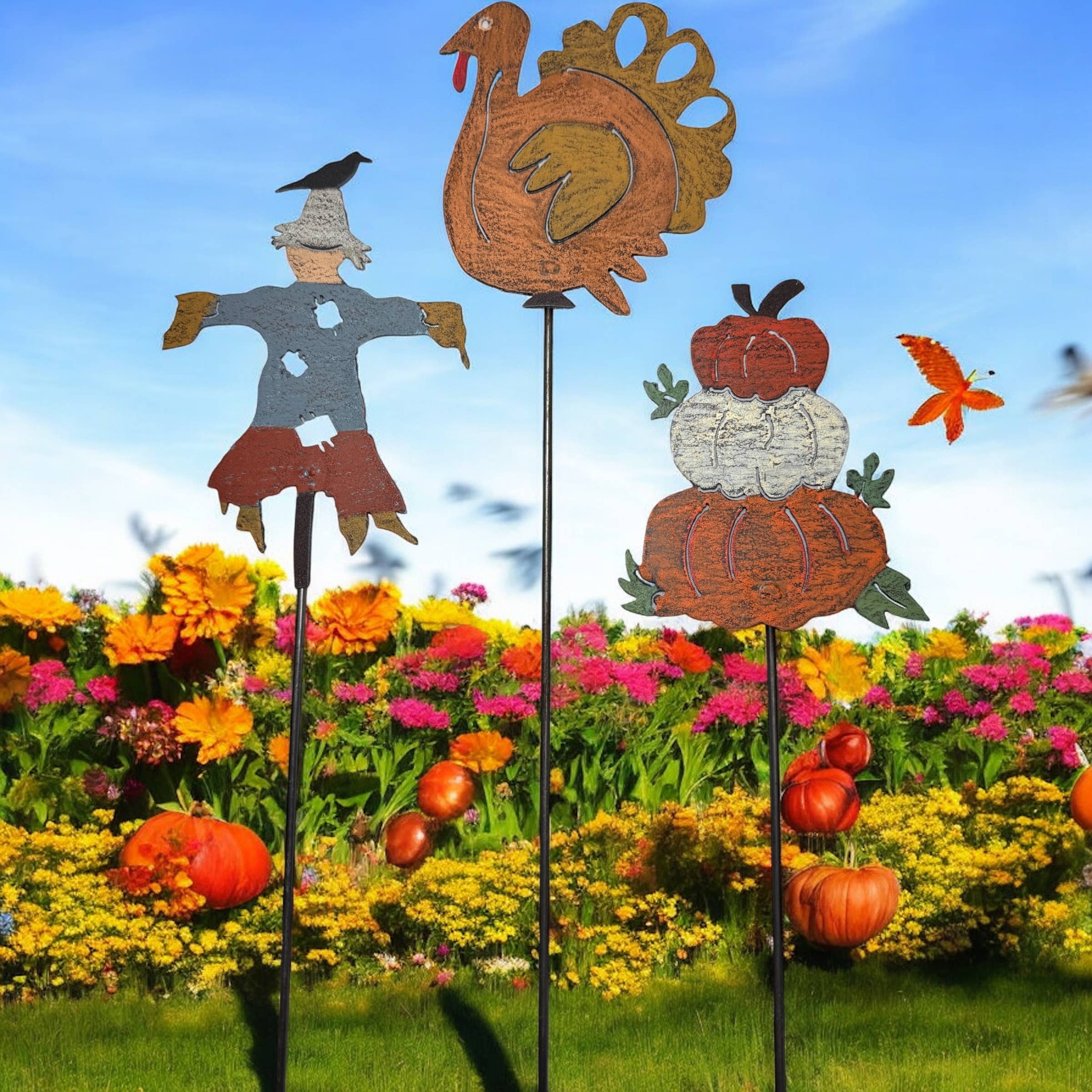 Pumpkin Plant Stake fall décor Halloween garden Thanksgiving