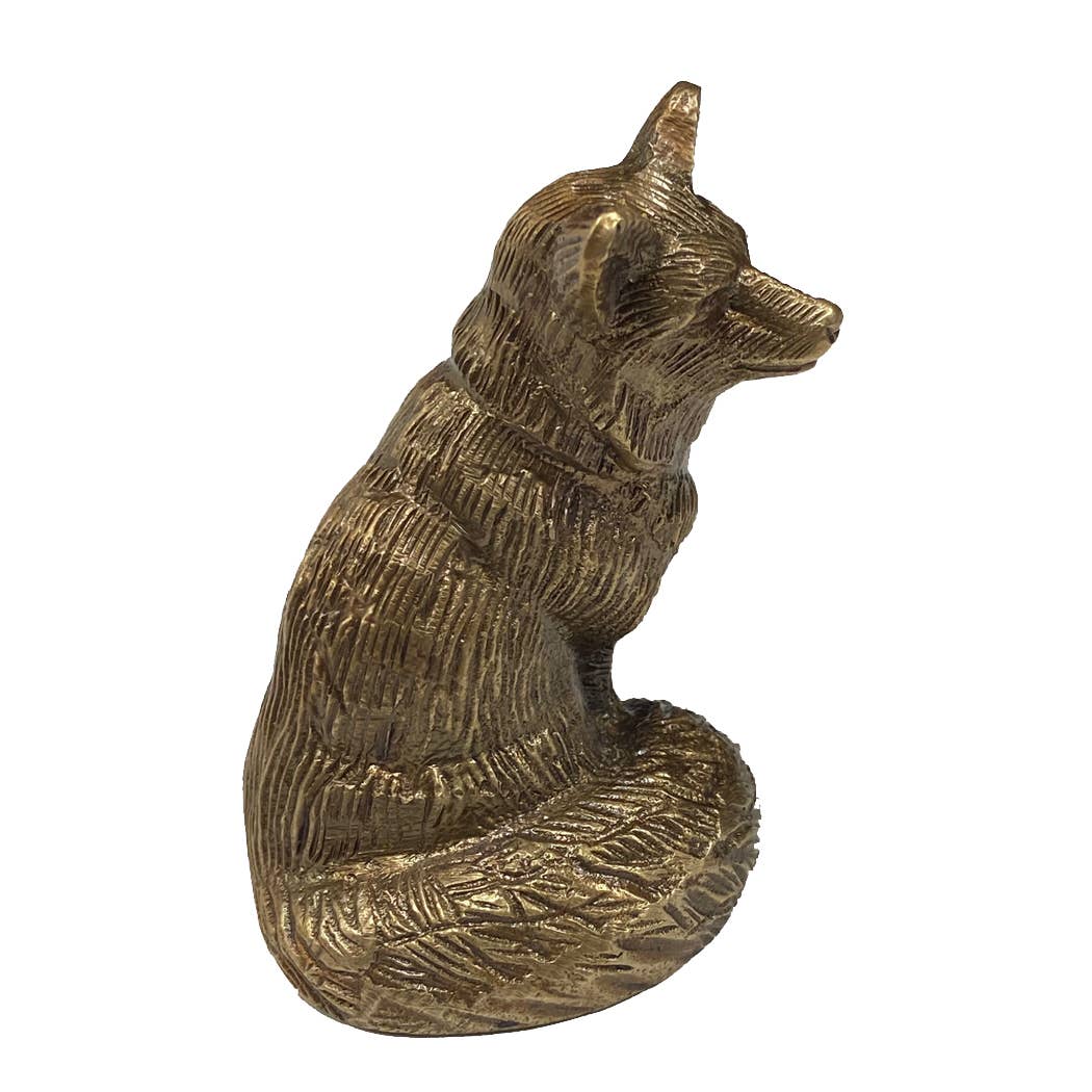 Antiqued Solid Brass Sitting Fox | Tabletop Decor