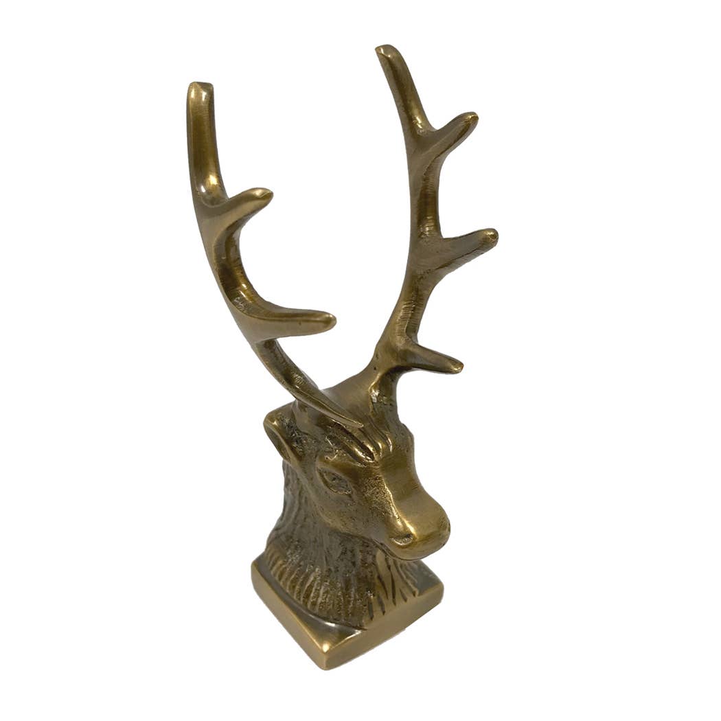 Antiqued Brass Stag Pen Tabletop Holder | Stationary