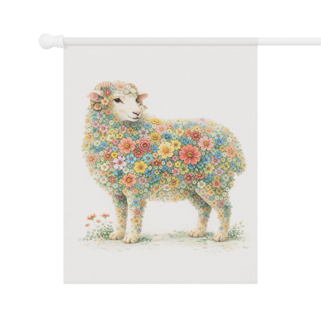 Flower-Filled Sheep Garden Banner and Flag