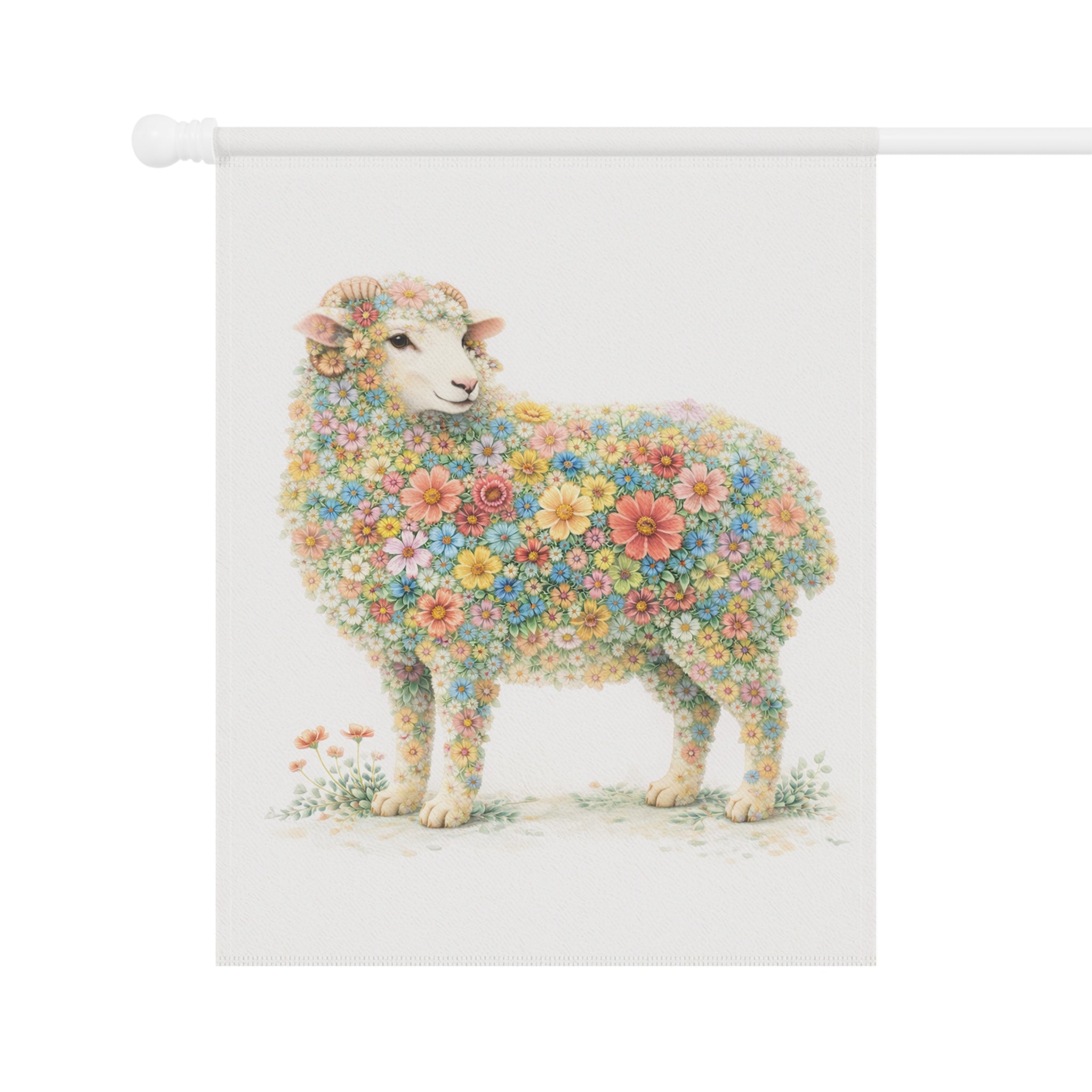 Flower-Filled Sheep Garden Banner and Flag