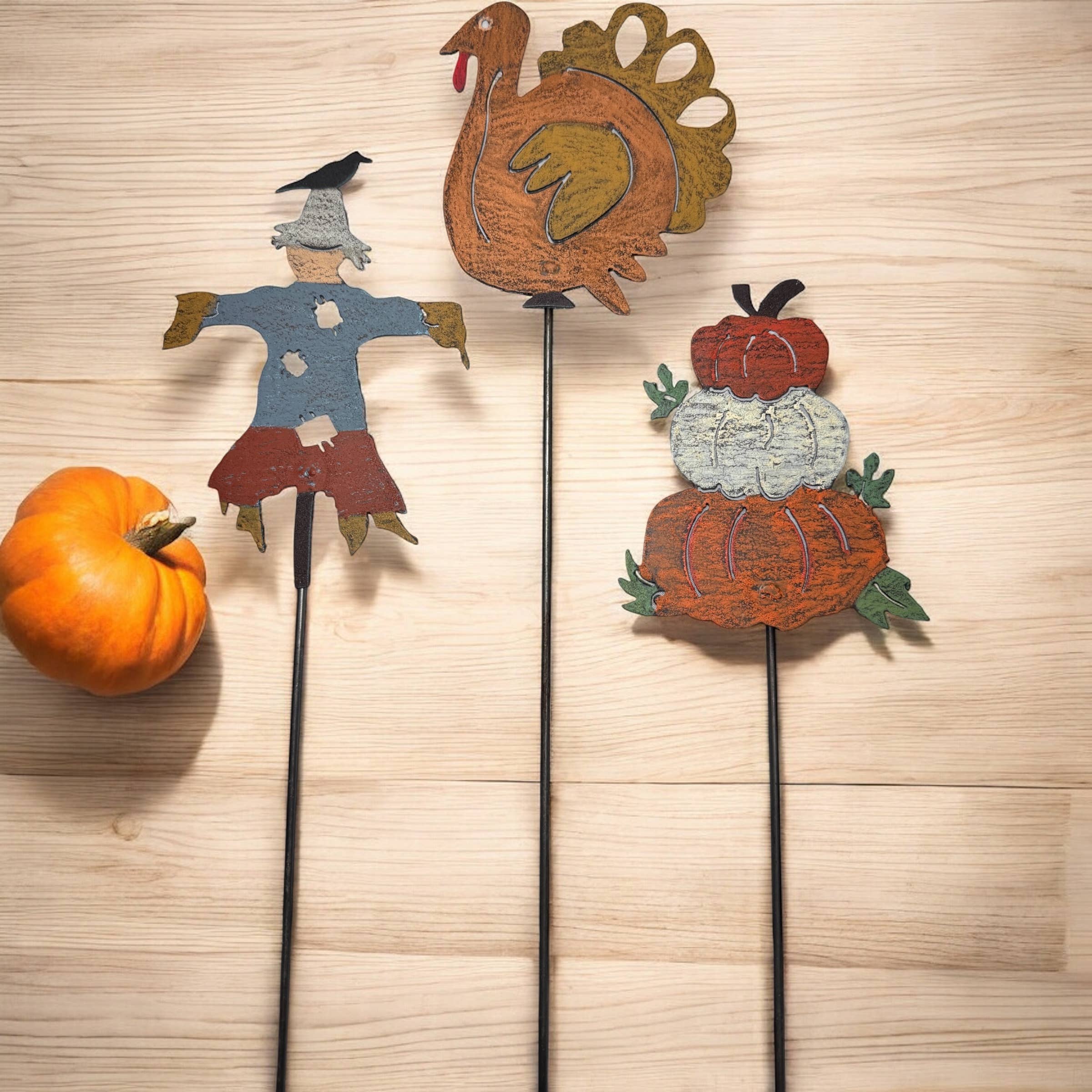 Pumpkin Plant Stake fall décor Halloween garden Thanksgiving