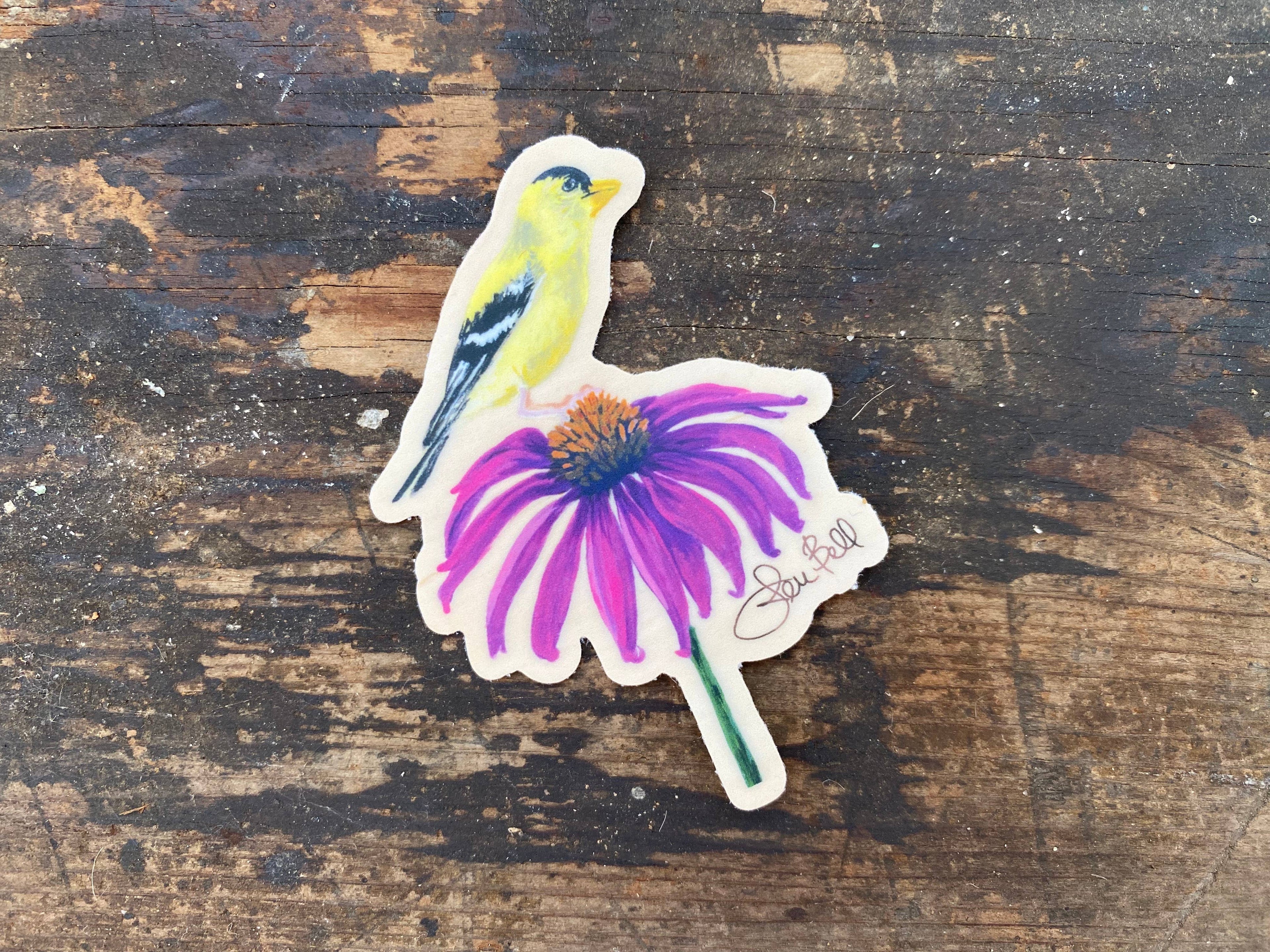 Purple Cone Flower with Yellow Finch Sticker