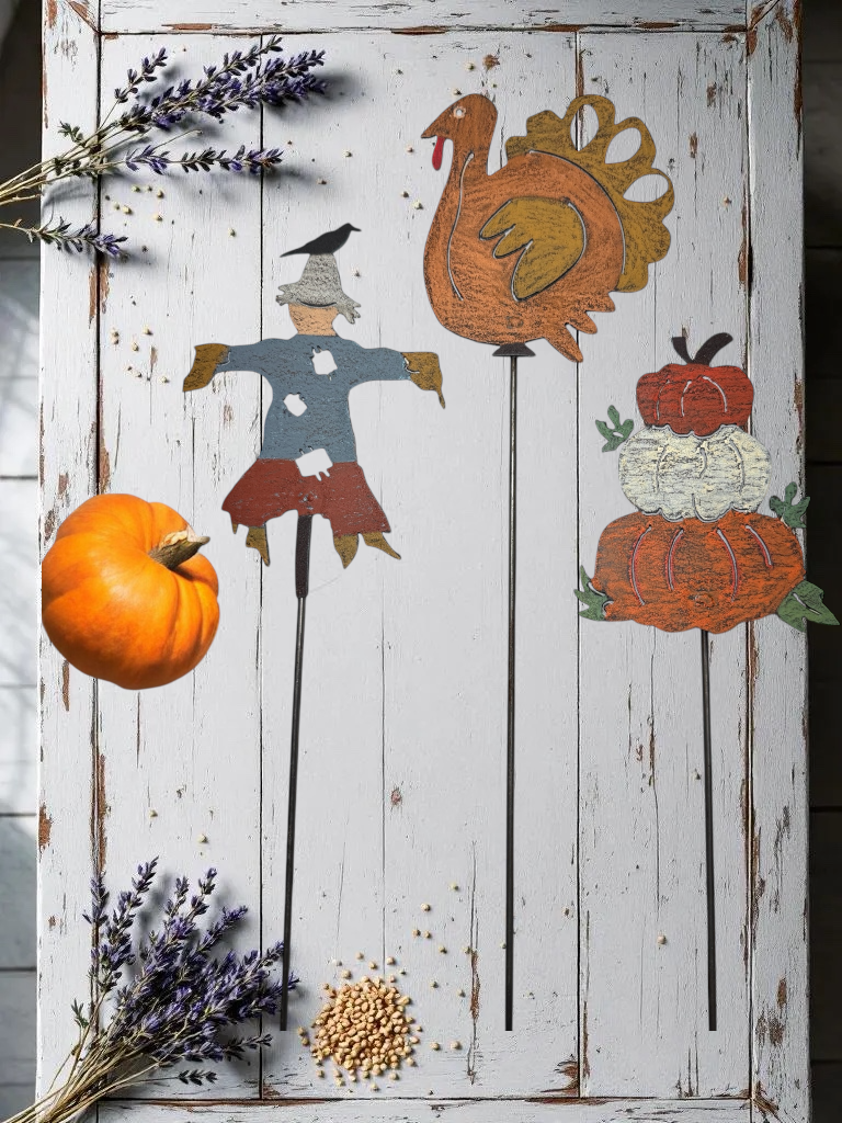 Pumpkin Plant Stake fall décor Halloween garden Thanksgiving