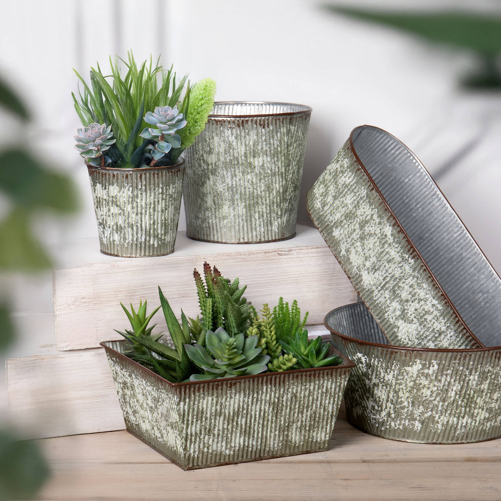 Fluted Tin Bowl Planter w/ PVC Liner