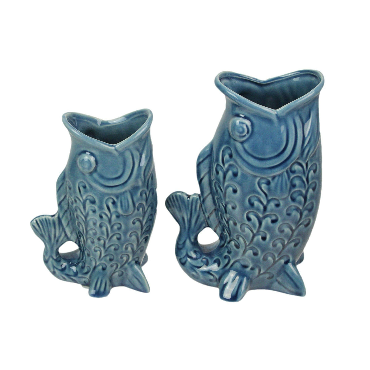 Fish Decorative Vase Set in Glossy Porcelain for Coastal Tabletop Decor