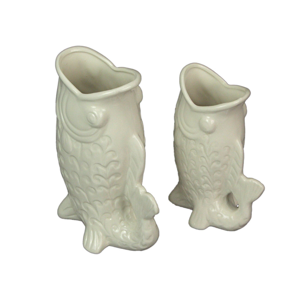 Fish Decorative Vase Set in Glossy Porcelain for Coastal Tabletop Decor