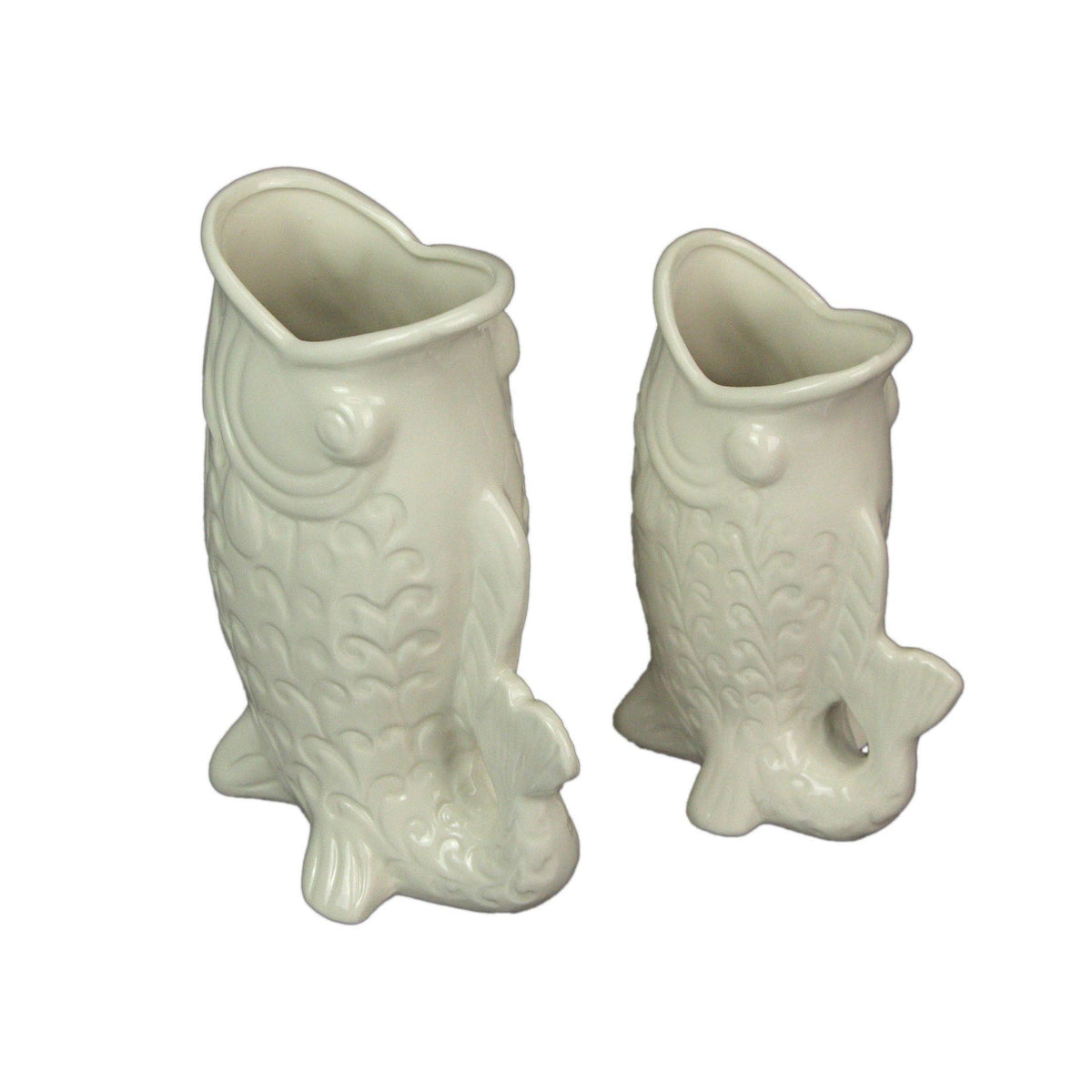 Fish Decorative Vase Set in Glossy Porcelain for Coastal Tabletop Decor