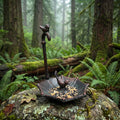 Umbrella Bird Feeder with Bird, Verdigris Cast Iron, 7.5"