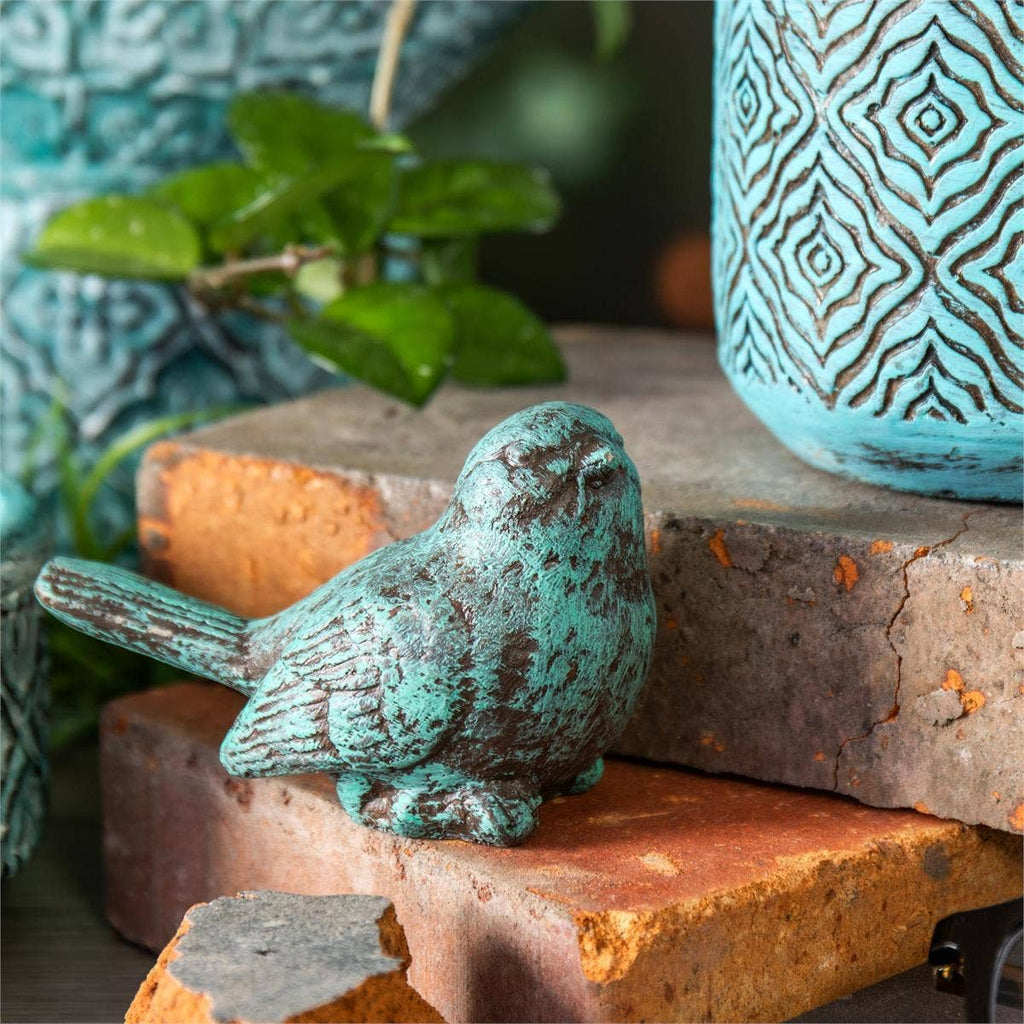Turquoise Distressed Cement Bird Figurine