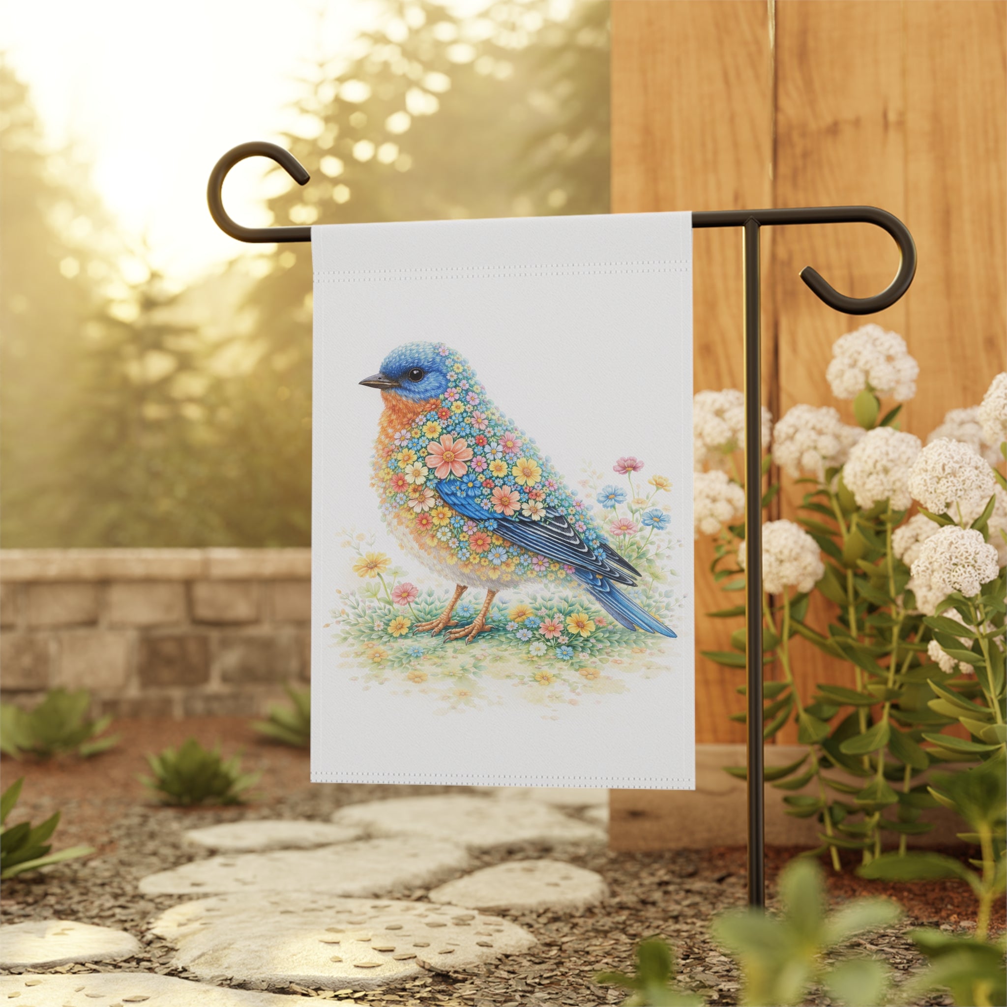 Bluebird Garden Flag and Banner -  Floral Cottage Spring Banner