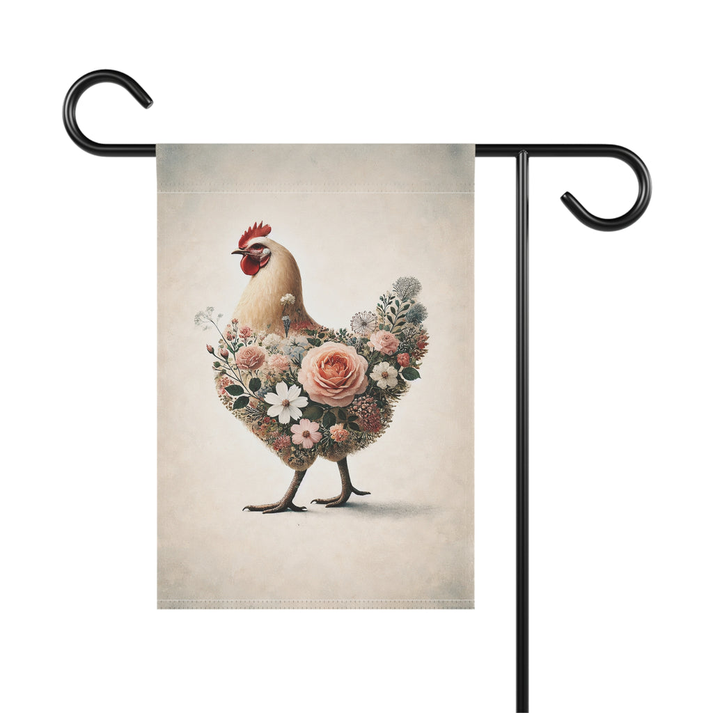 Romantic Floral Chicken Garden Flag — Pastel Watercolor Cottage Decor