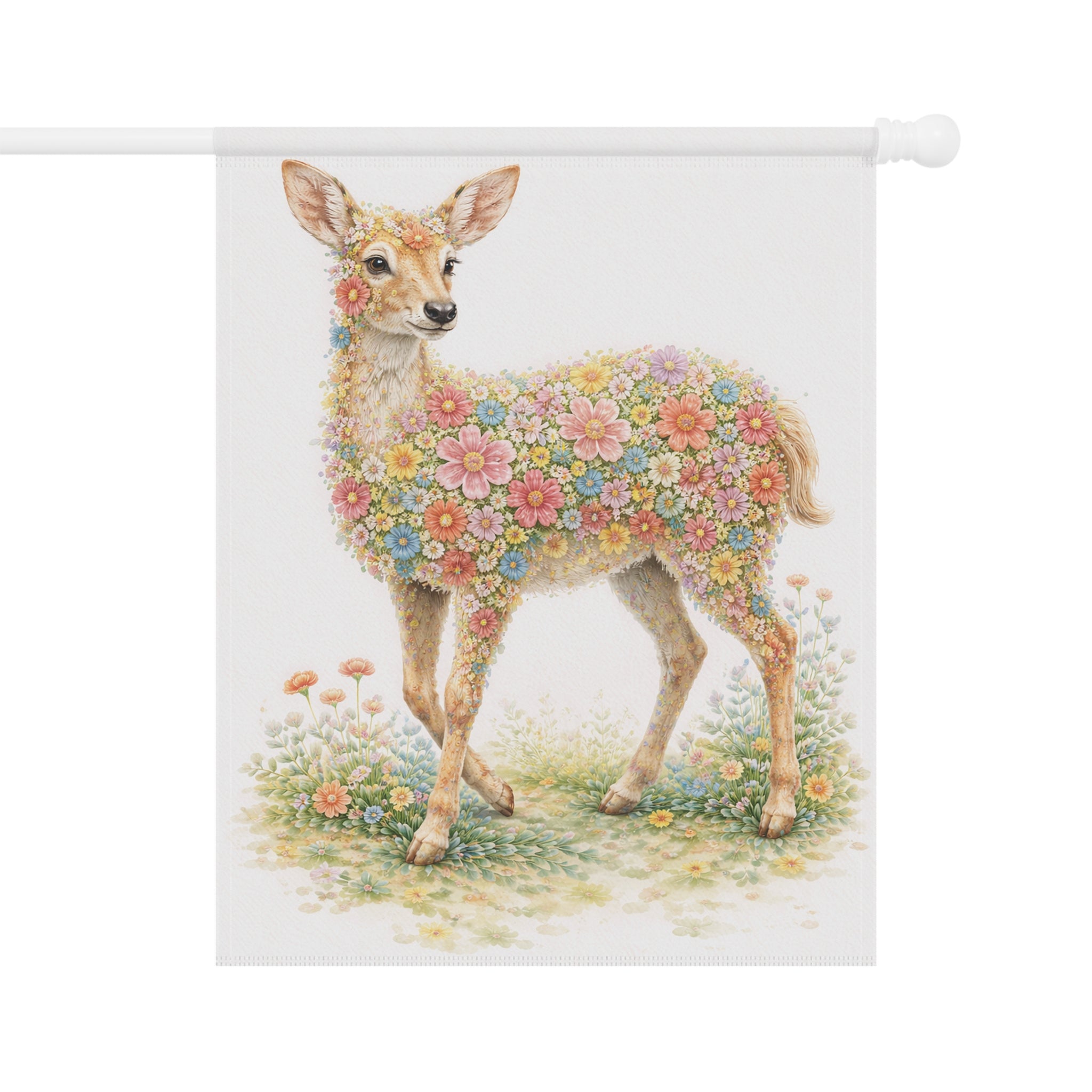 Floral Deer Garden Flag and Banner — Cottage Garden Banner