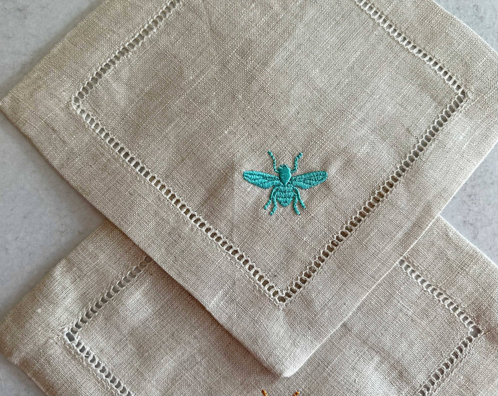 The Busy Bee Linen Cocktail Coasters — Set of Four