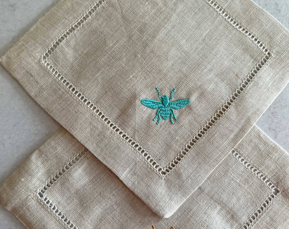 The Busy Bee Linen Cocktail Coasters — Set of Four