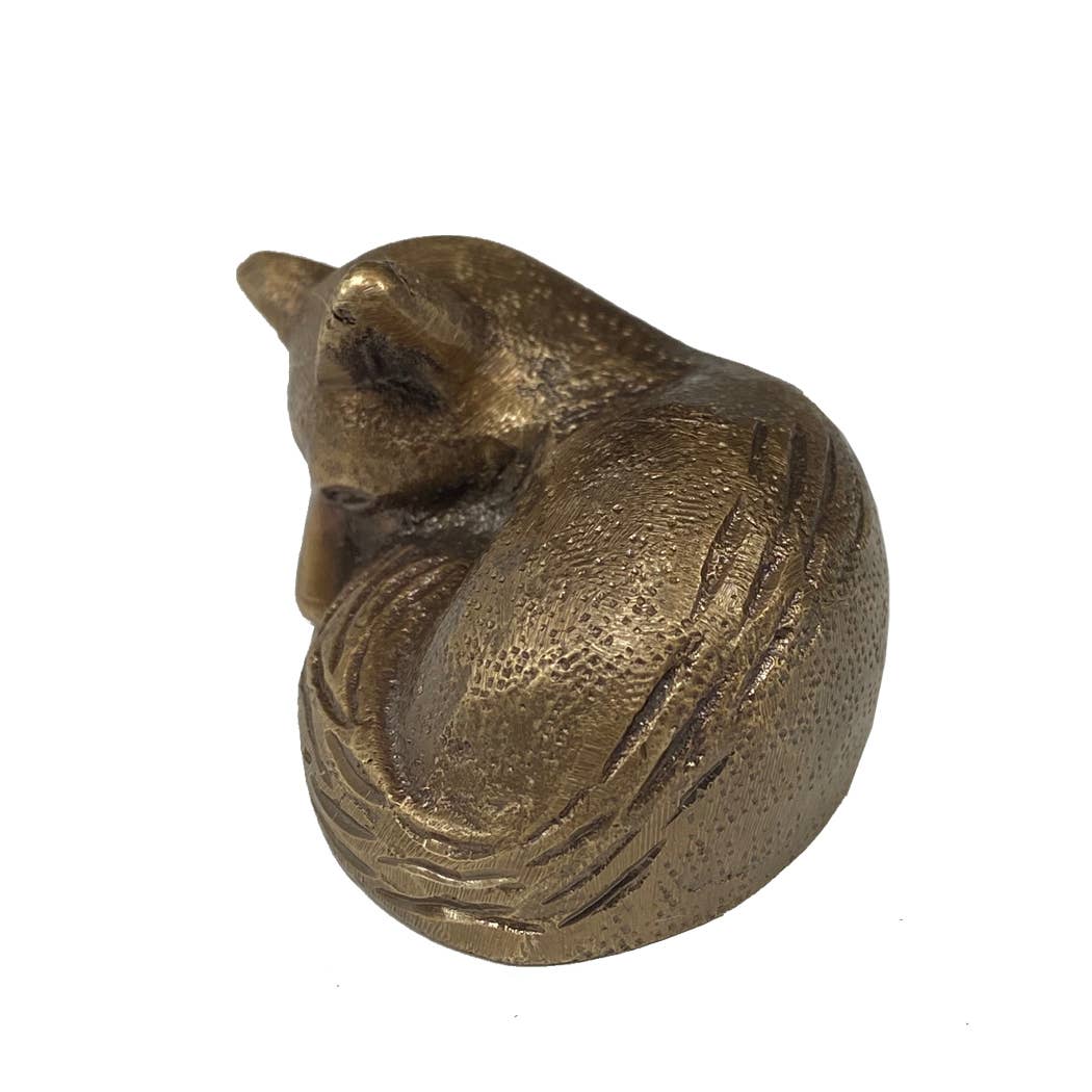 Antiqued Brass Sleeping Fox Tabletop Decor | Home Accents
