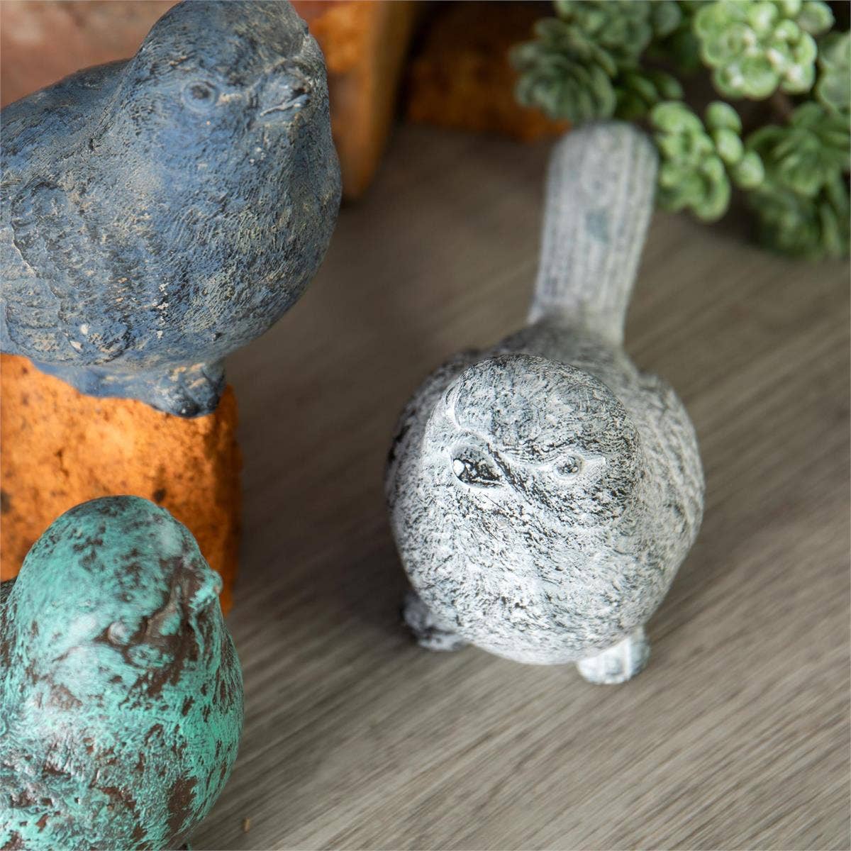 Blue-Gray Weathered Cement Bird Figurine