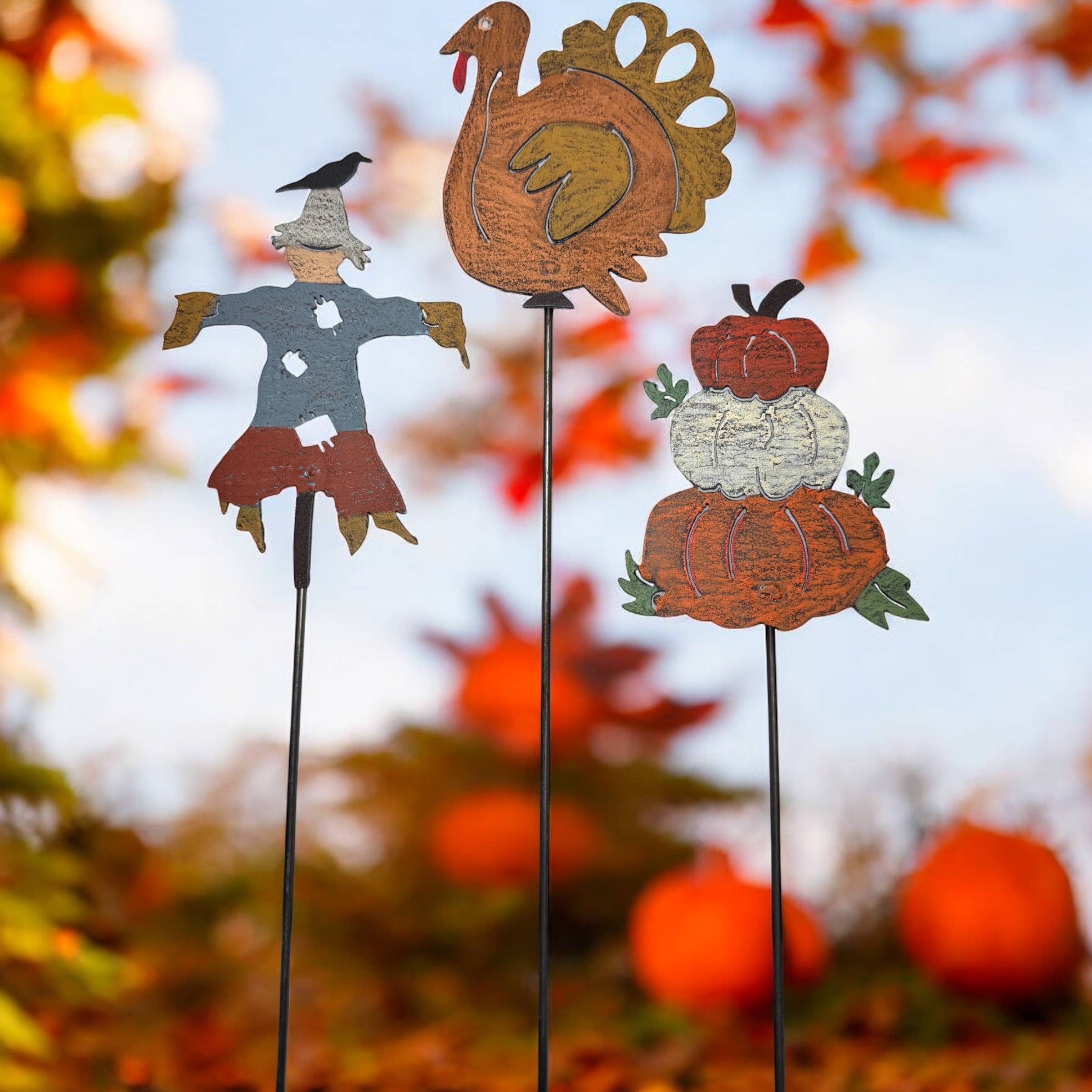 Pumpkin Plant Stake fall décor Halloween garden Thanksgiving