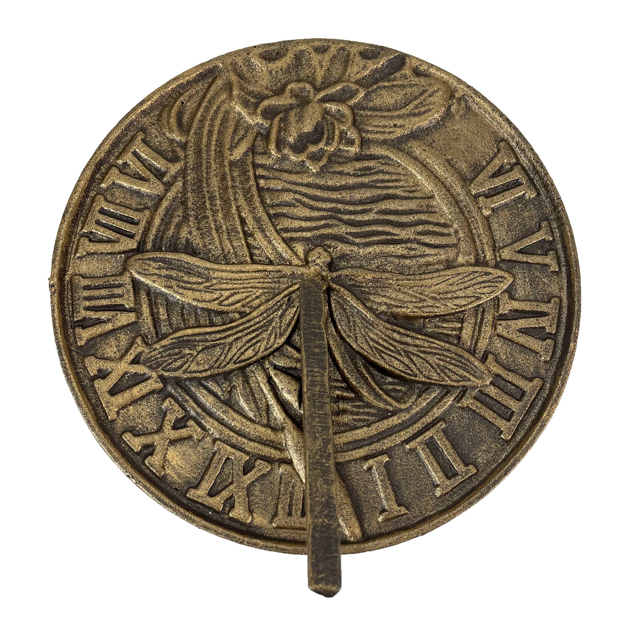 21-Inch Cast Iron Bronze Dragonfly Sundial Garden Décor