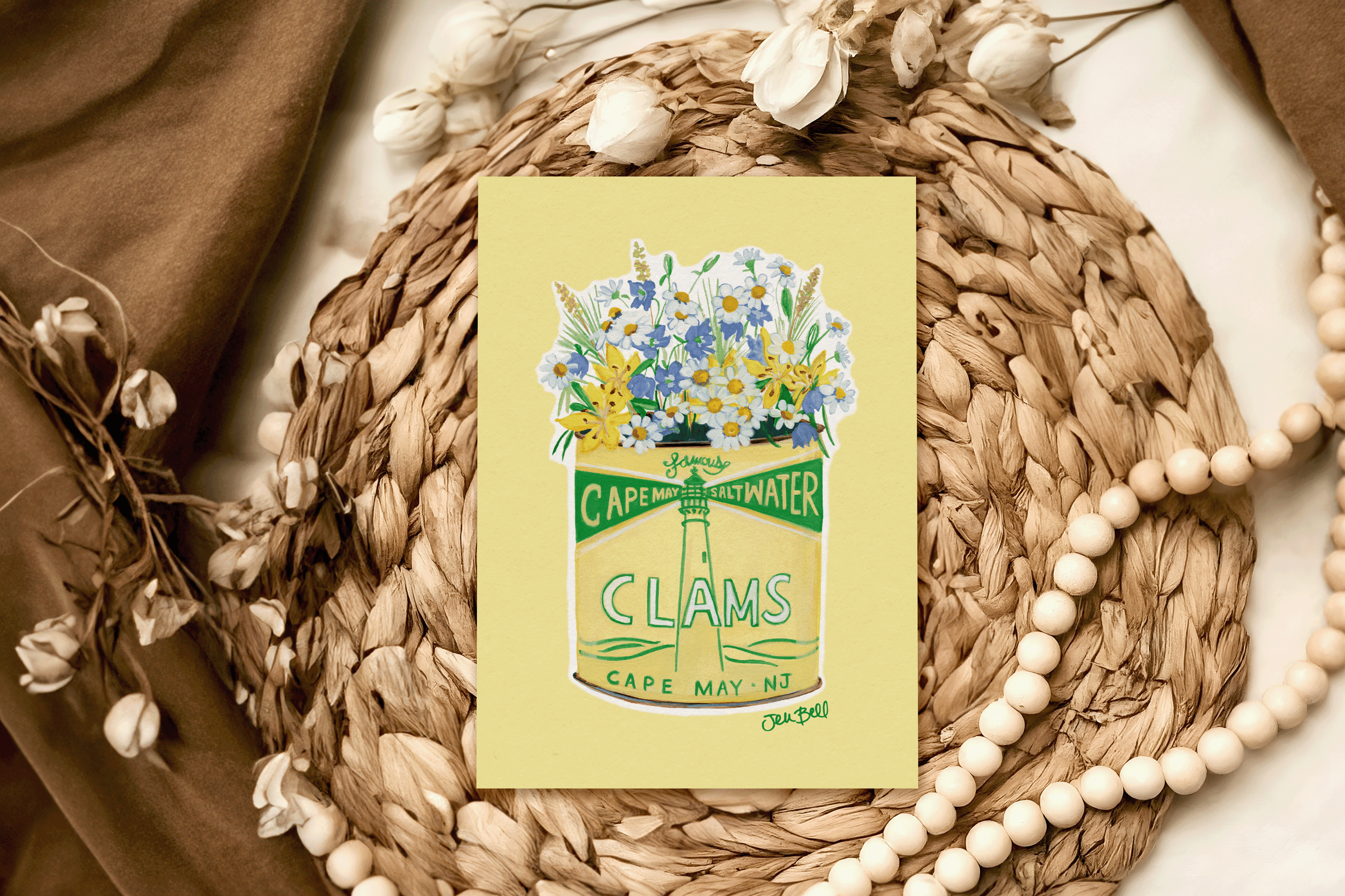 NJ Greeting Card Set Featuring Wildflowers and Vintage Cans